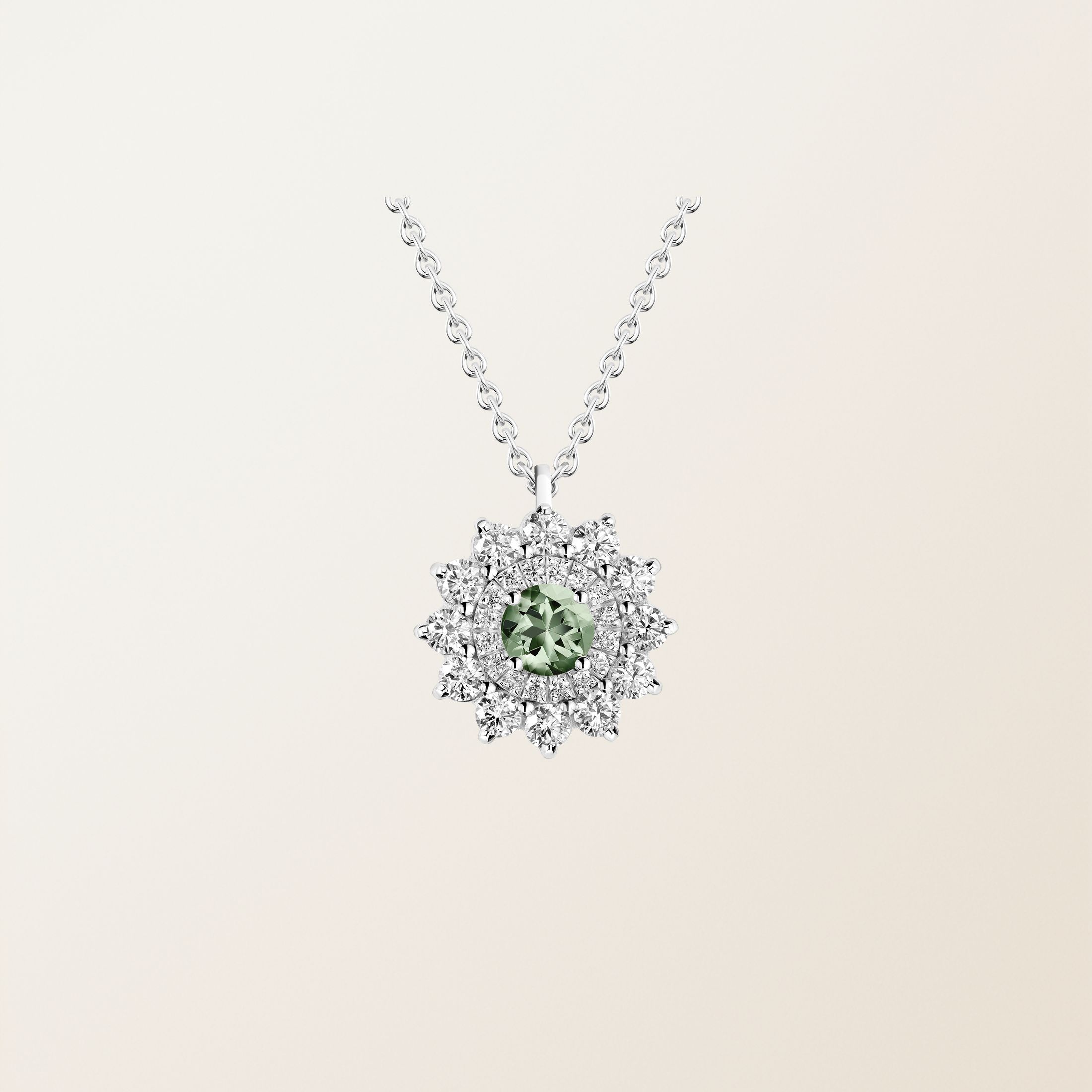 Pendentif Or blanc 18 cts Saphir Vert Lefkos
