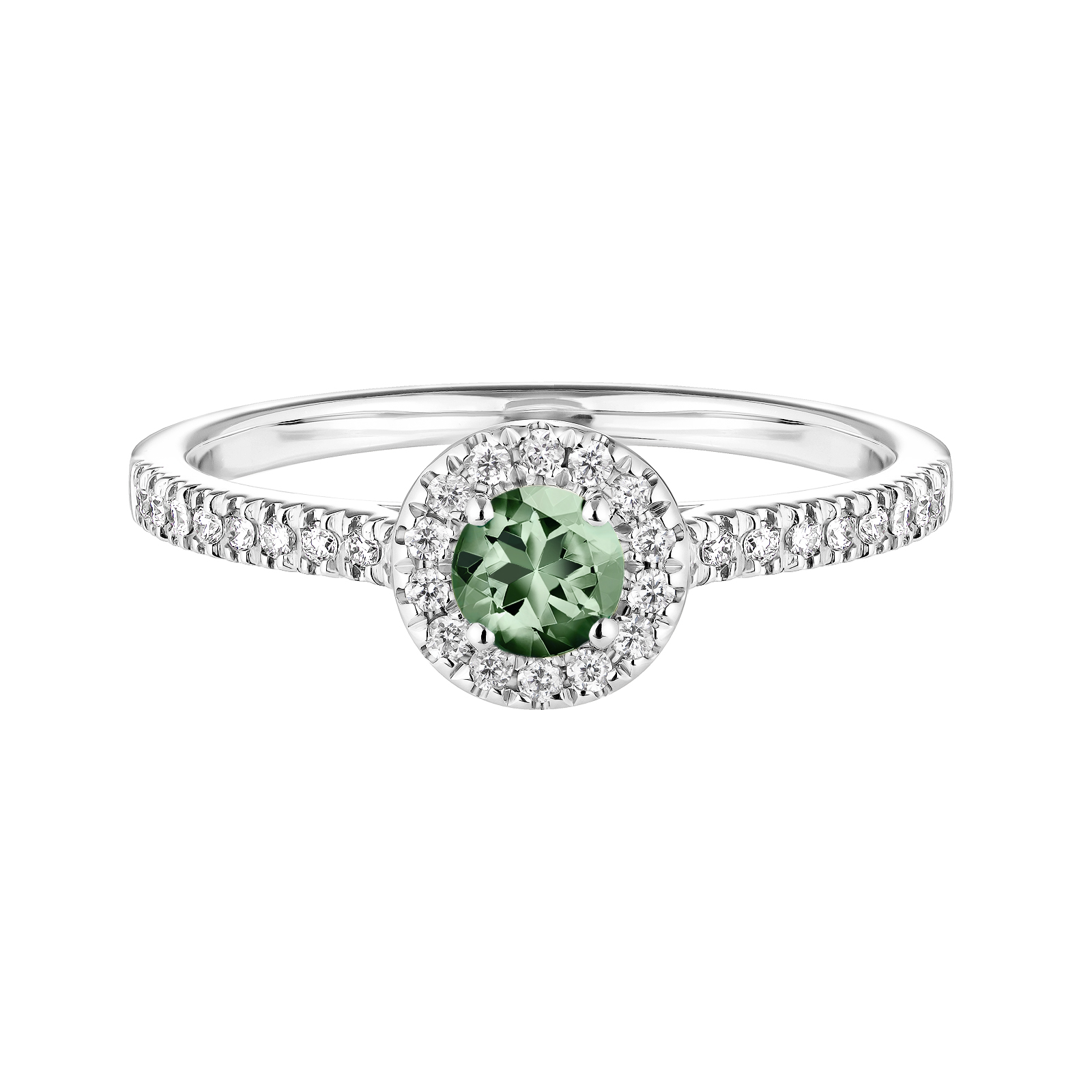 Bague Platine Saphir Vert et diamants Rétromantique S Pavée 1