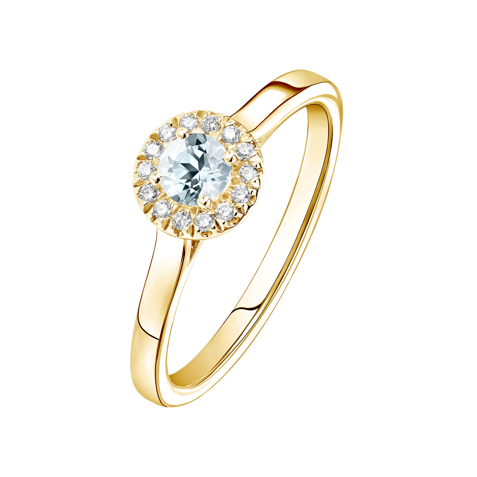 Bague Or jaune Aigue-marine et diamants Rétromantique S 1