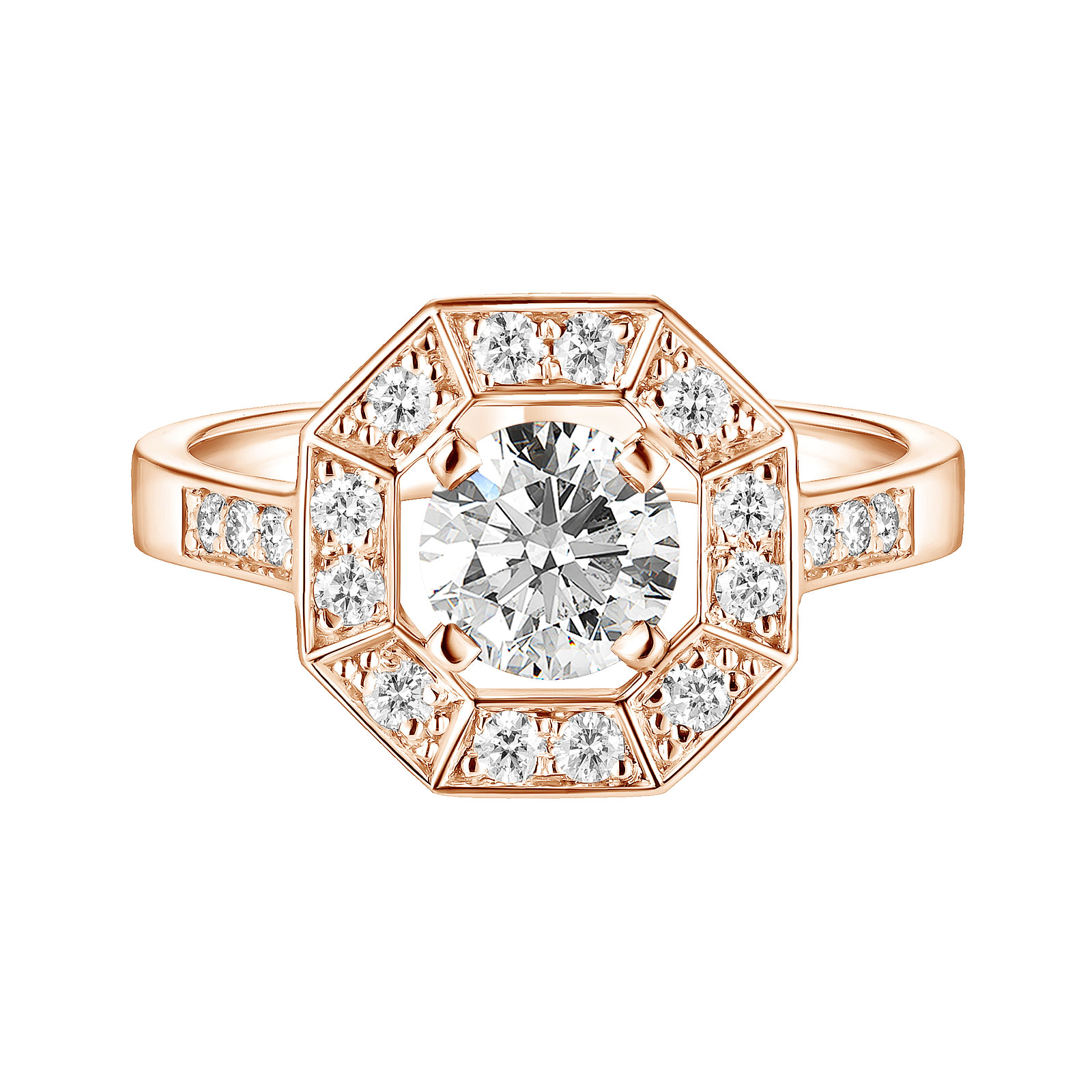 Bague Or rose Diamant Art Déco Rond 6 mm 1