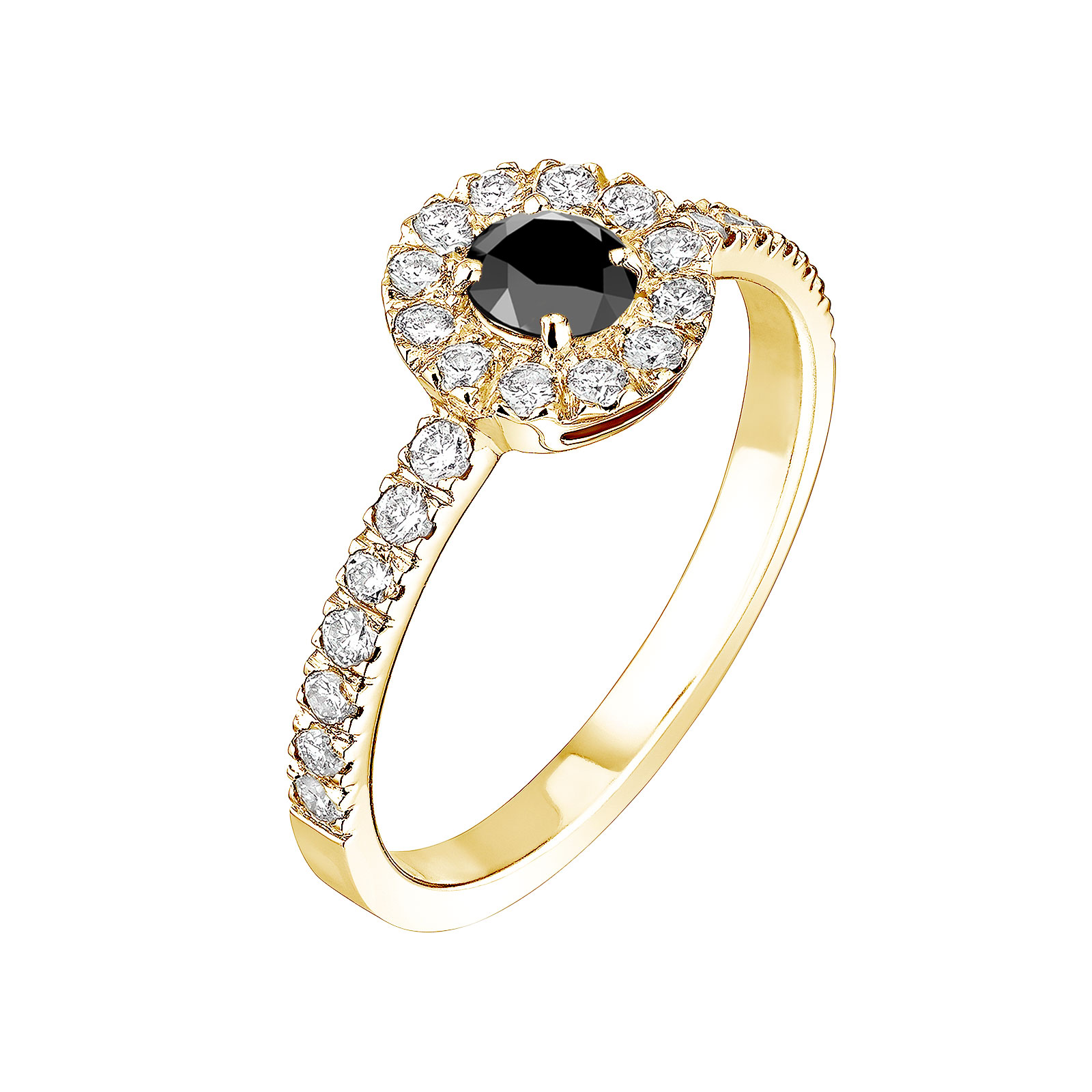 Bague Or jaune Spinelle noir et diamants Rétromantique Solo Pavée 1