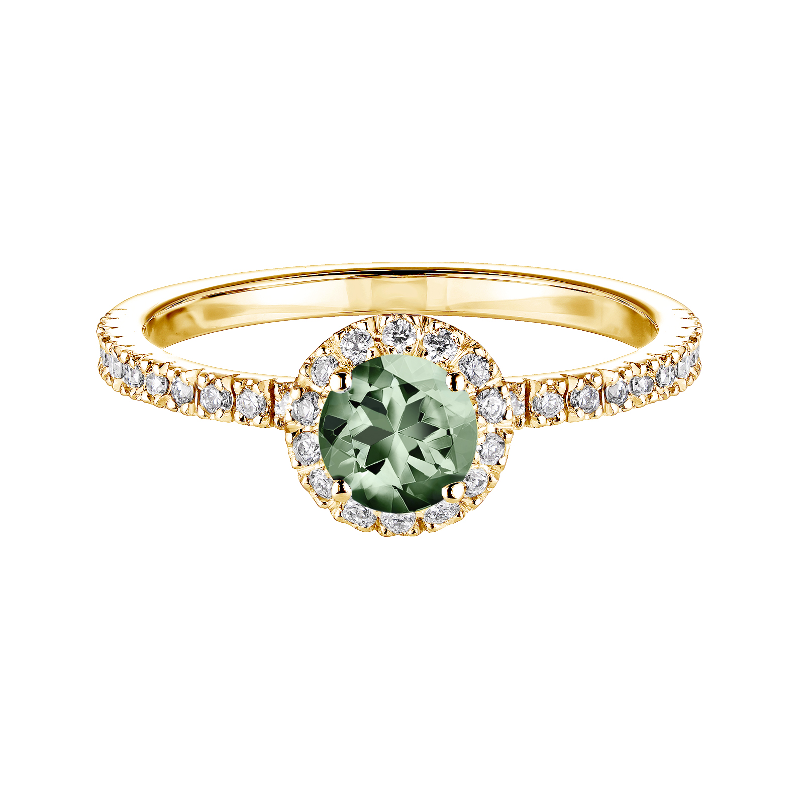 Bague Or jaune Saphir Vert et diamants Rétromantique M Pavée 1