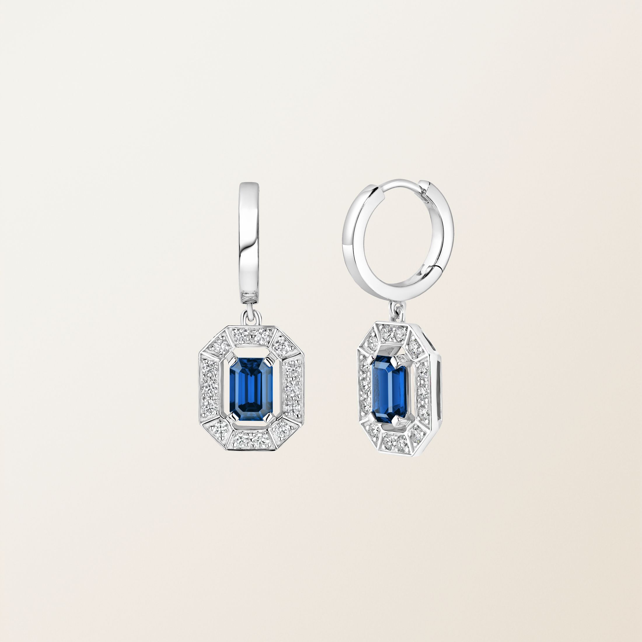 Boucles d'oreilles Or blanc 18 cts Saphir Art Déco