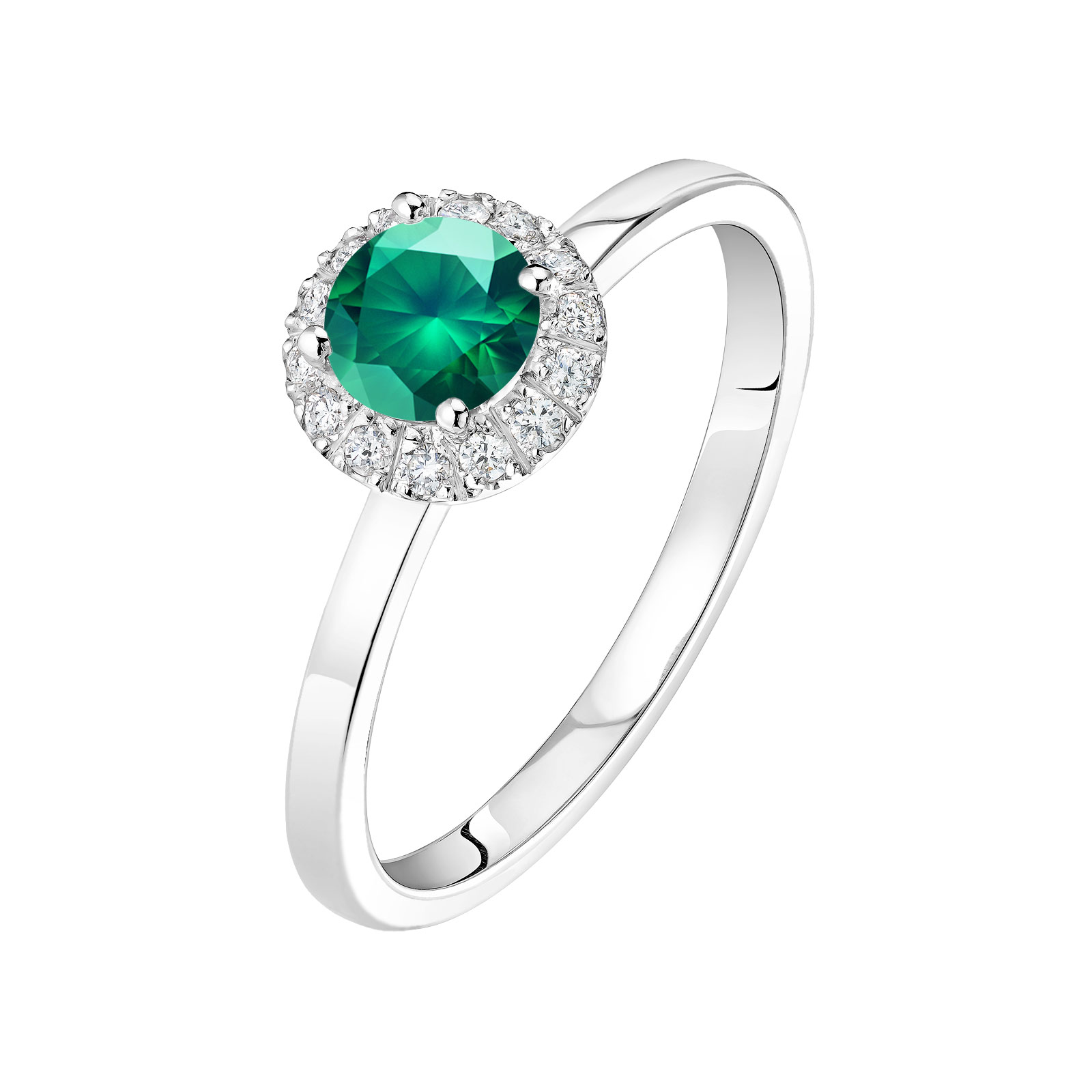 Bague Or blanc Emeraude et diamants Rétromantique M 1