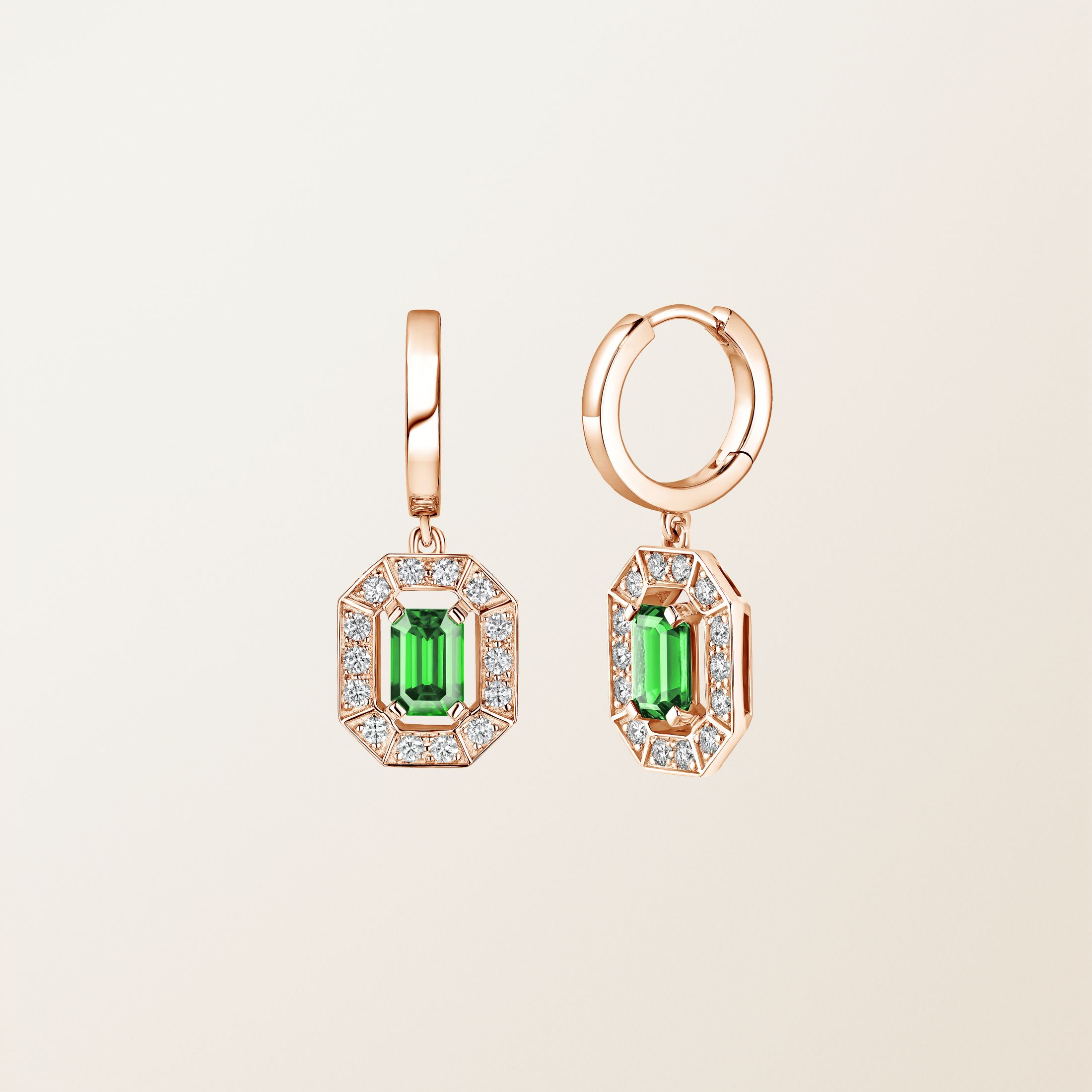 Boucles d'oreilles Or rose 18 cts Tsavorite Art Déco