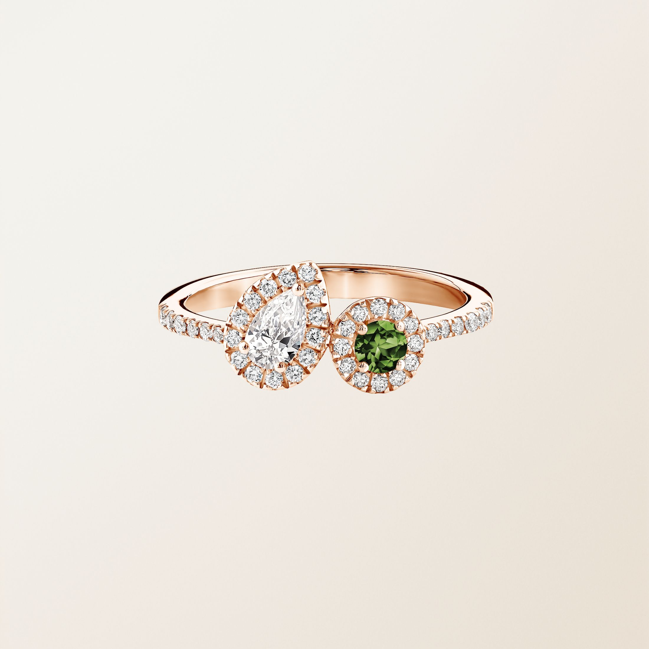Bague Or rose 18 cts Saphir Vert Olivier AlterEgo Poire