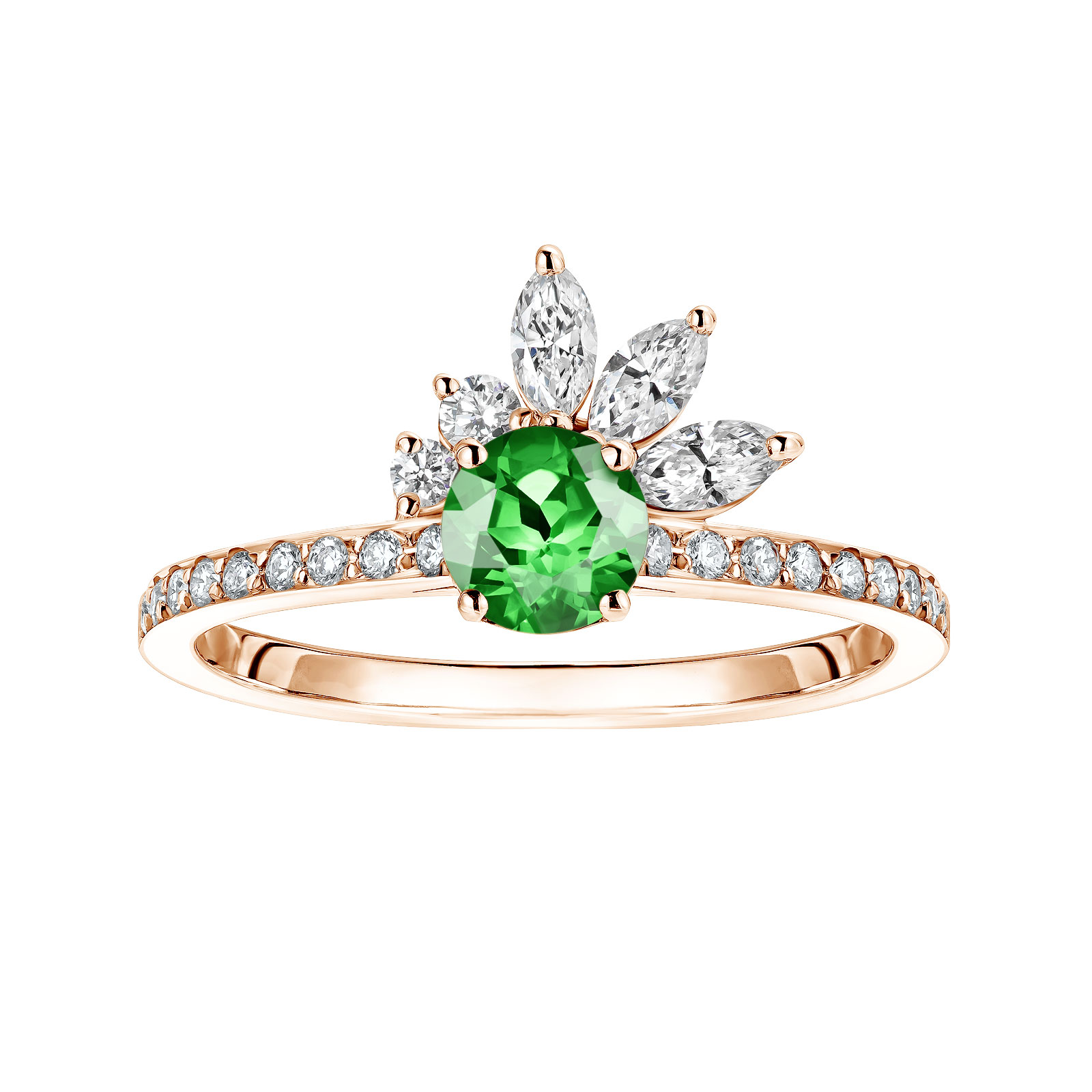Bague Or rose Tsavorite et diamants Little EverBloom Pavée 1