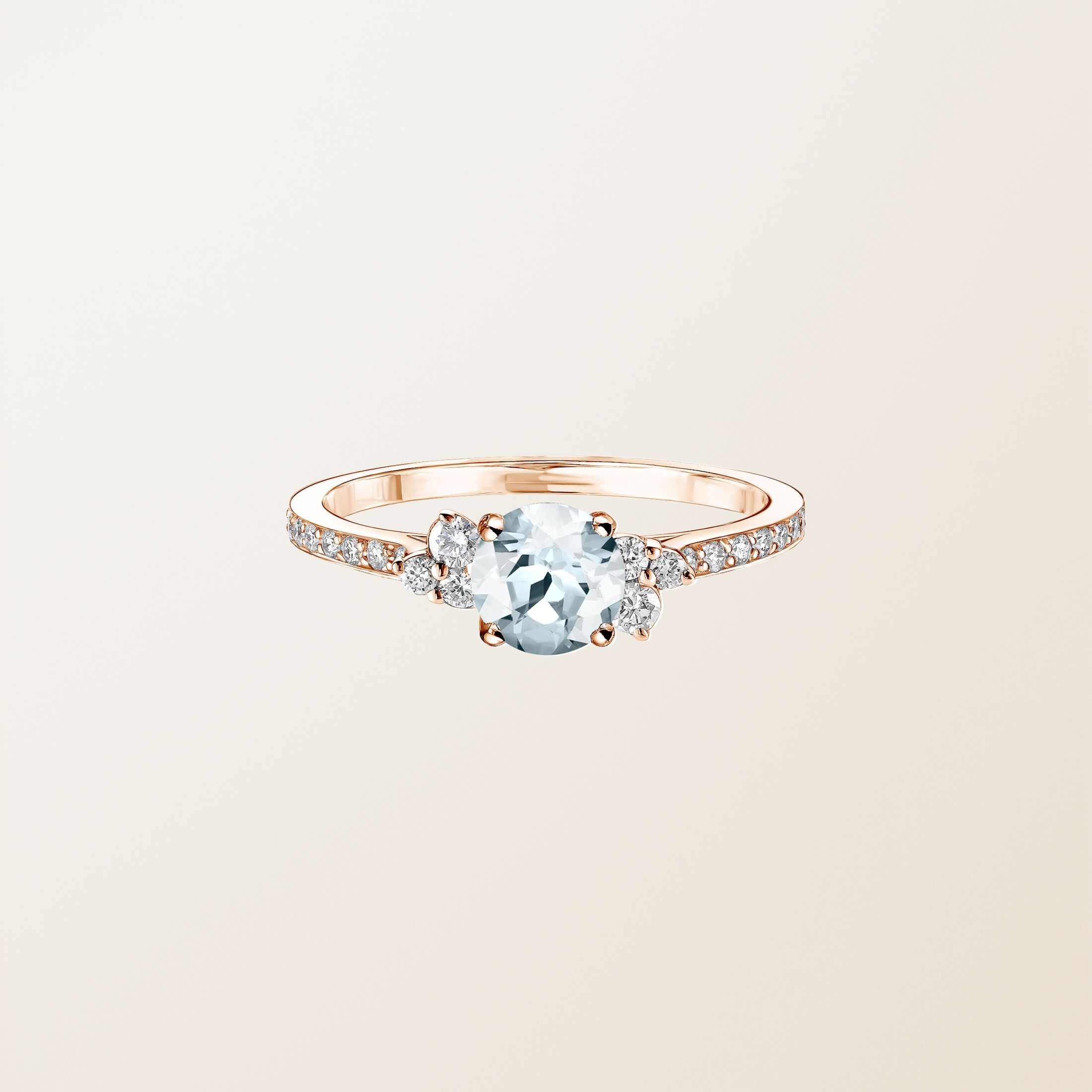 Bague Or rose 18 cts Aigue-marine Baby EverBloom 5 mm Pavée