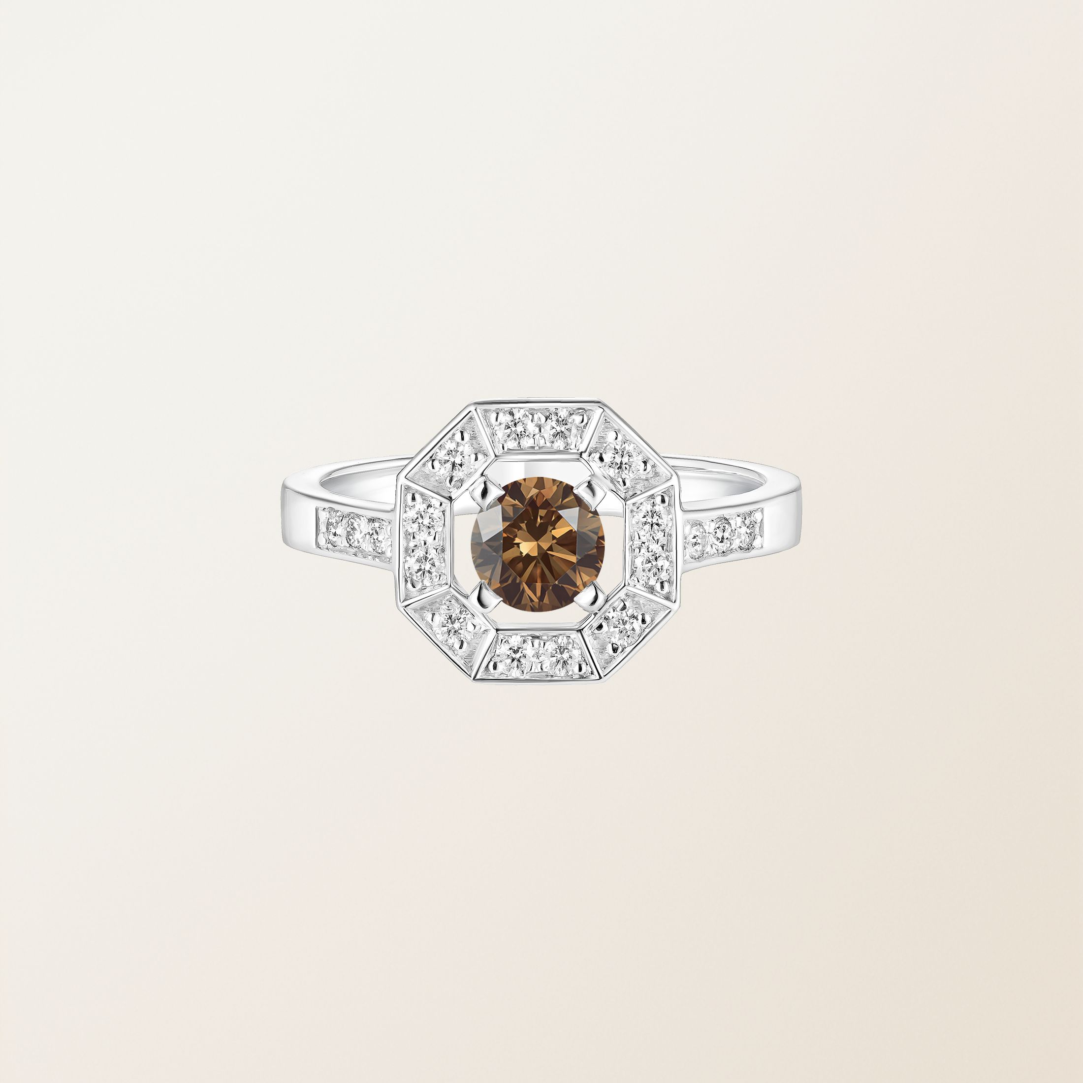 Ring 18K Weißgold Diamant-Schokolade Art Déco Rond 5 mm