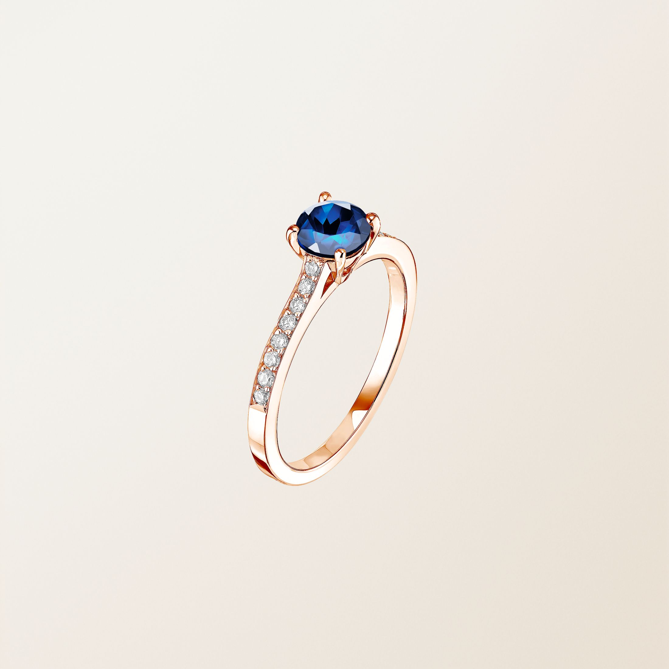 Bague Or Rose 18 cts Saphir Lady Pavée