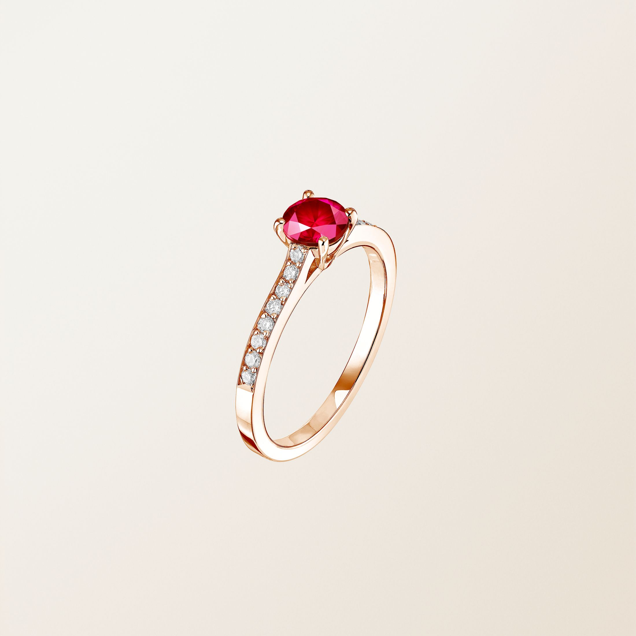 Bague Or Rose 18 cts Rubis Little Lady Pavée