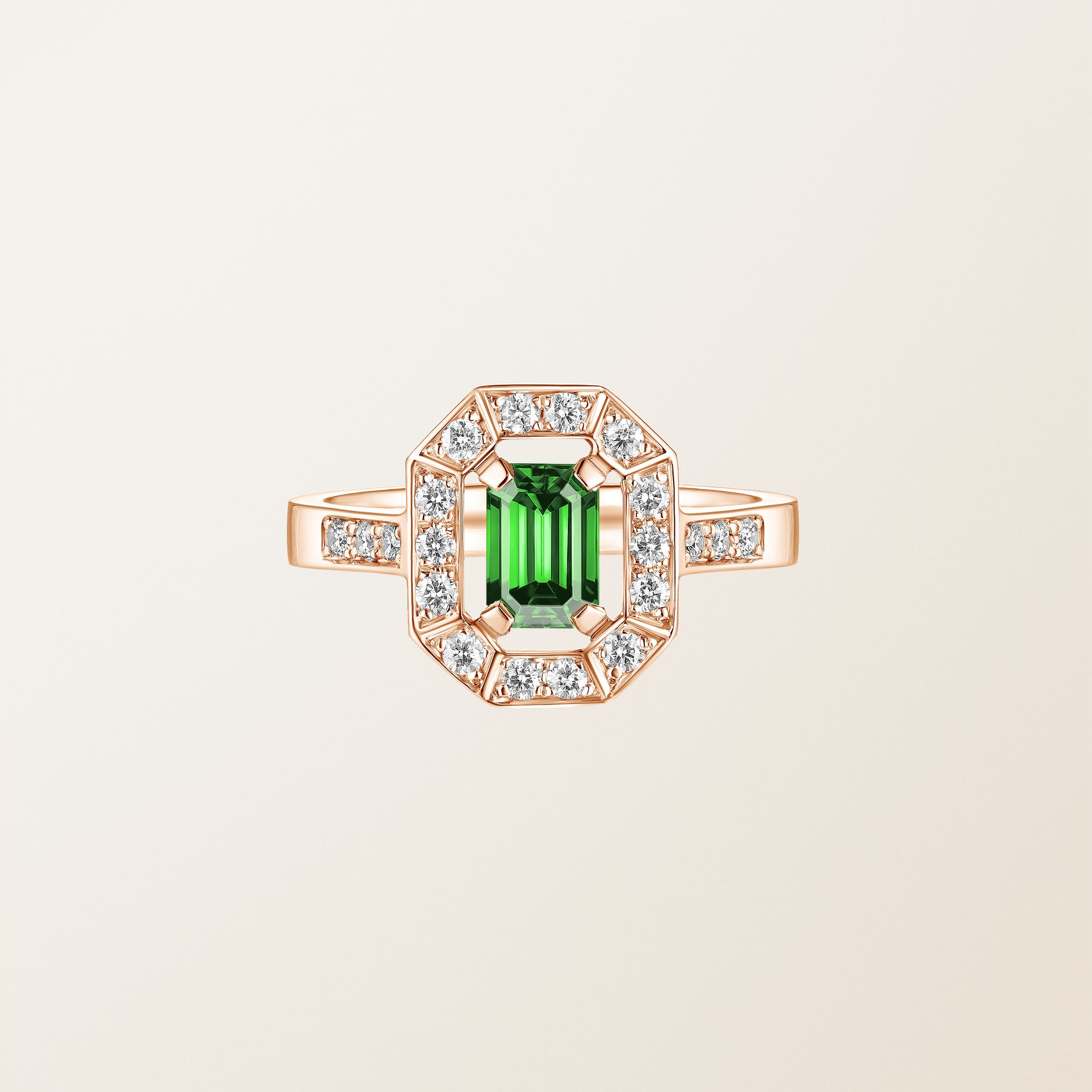 Bague Or rose 18 cts Tsavorite Art Déco