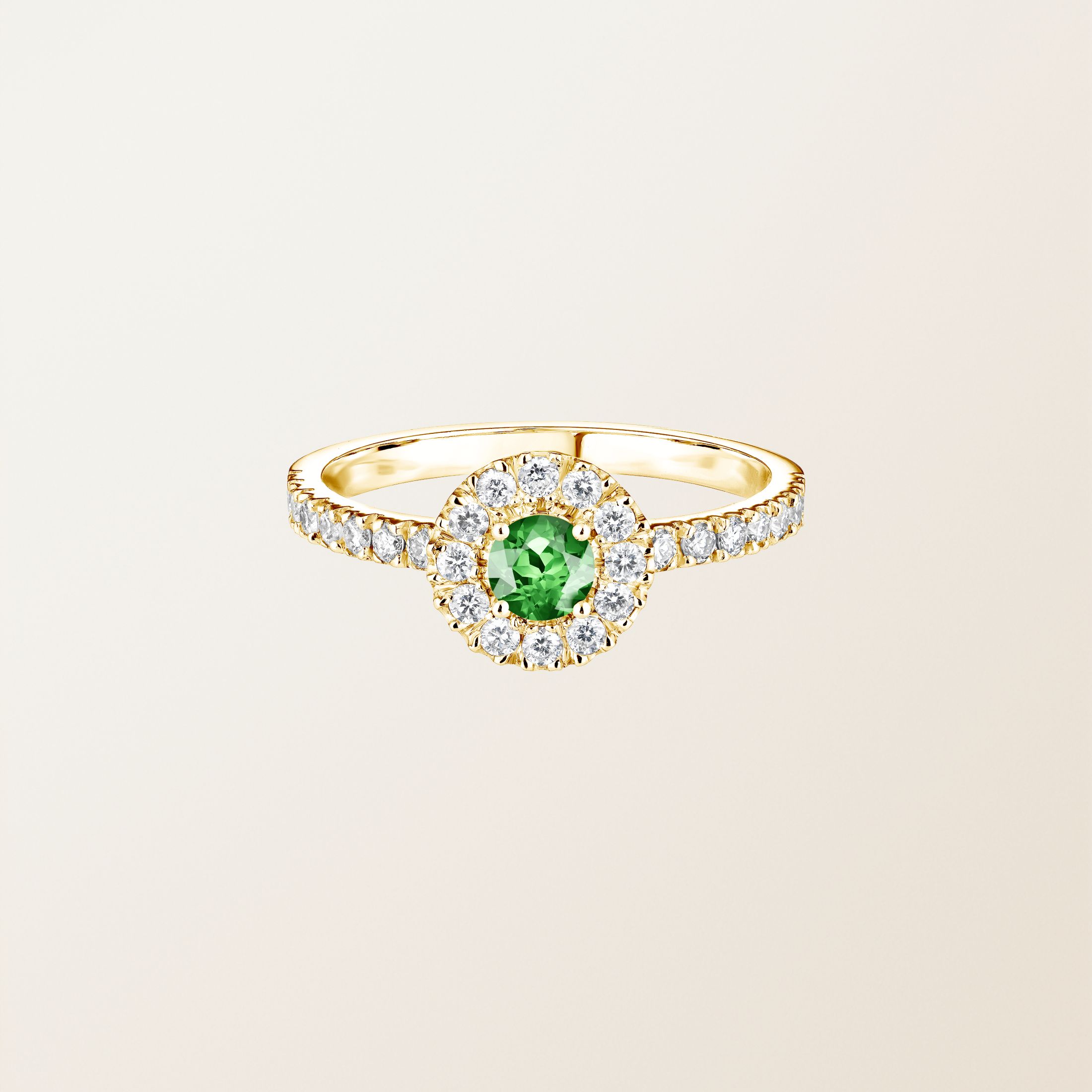 Bague Or jaune 18 cts Tsavorite Rétromantique Solo Pavée