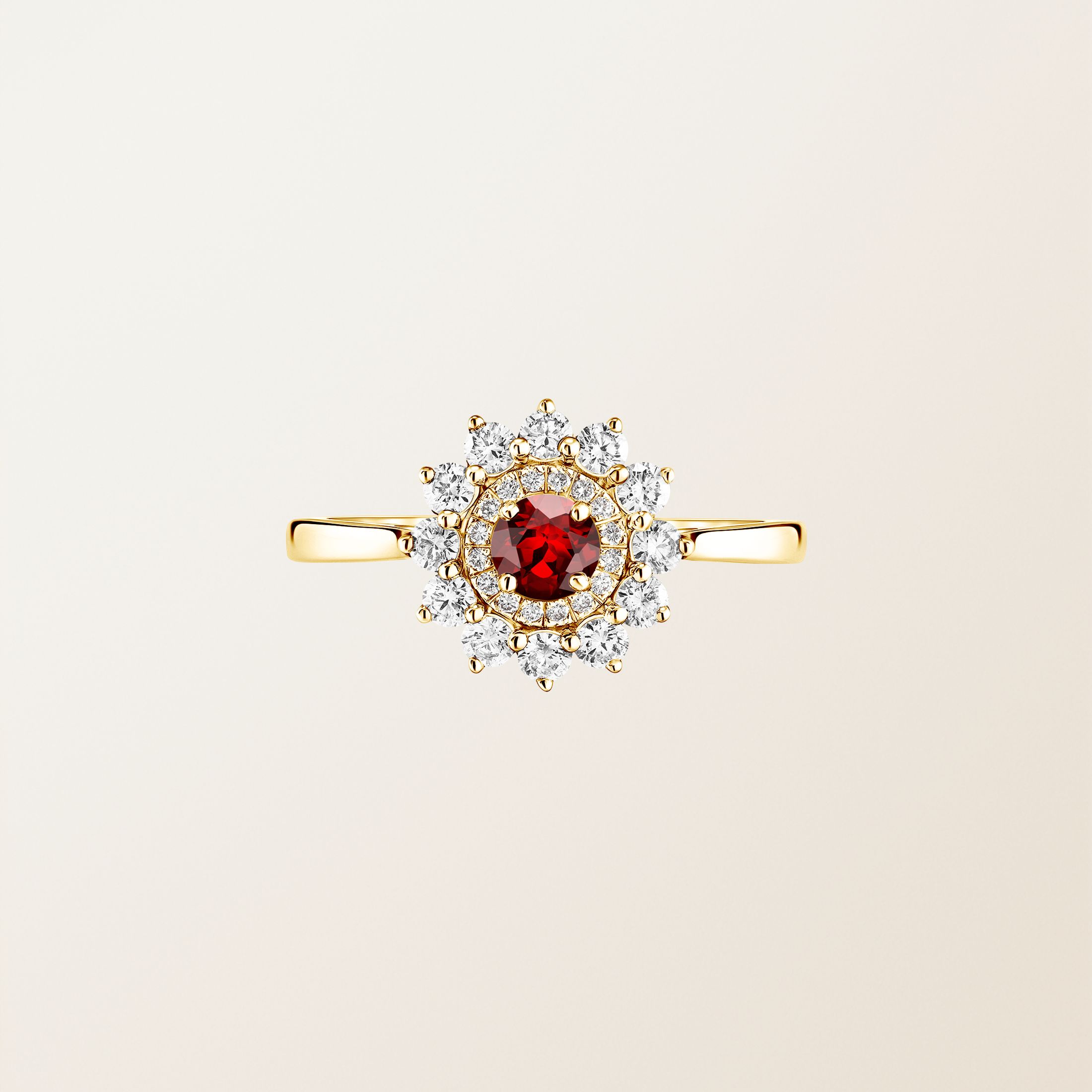 Bague Or jaune 18 cts Grenat Lefkos 4 mm