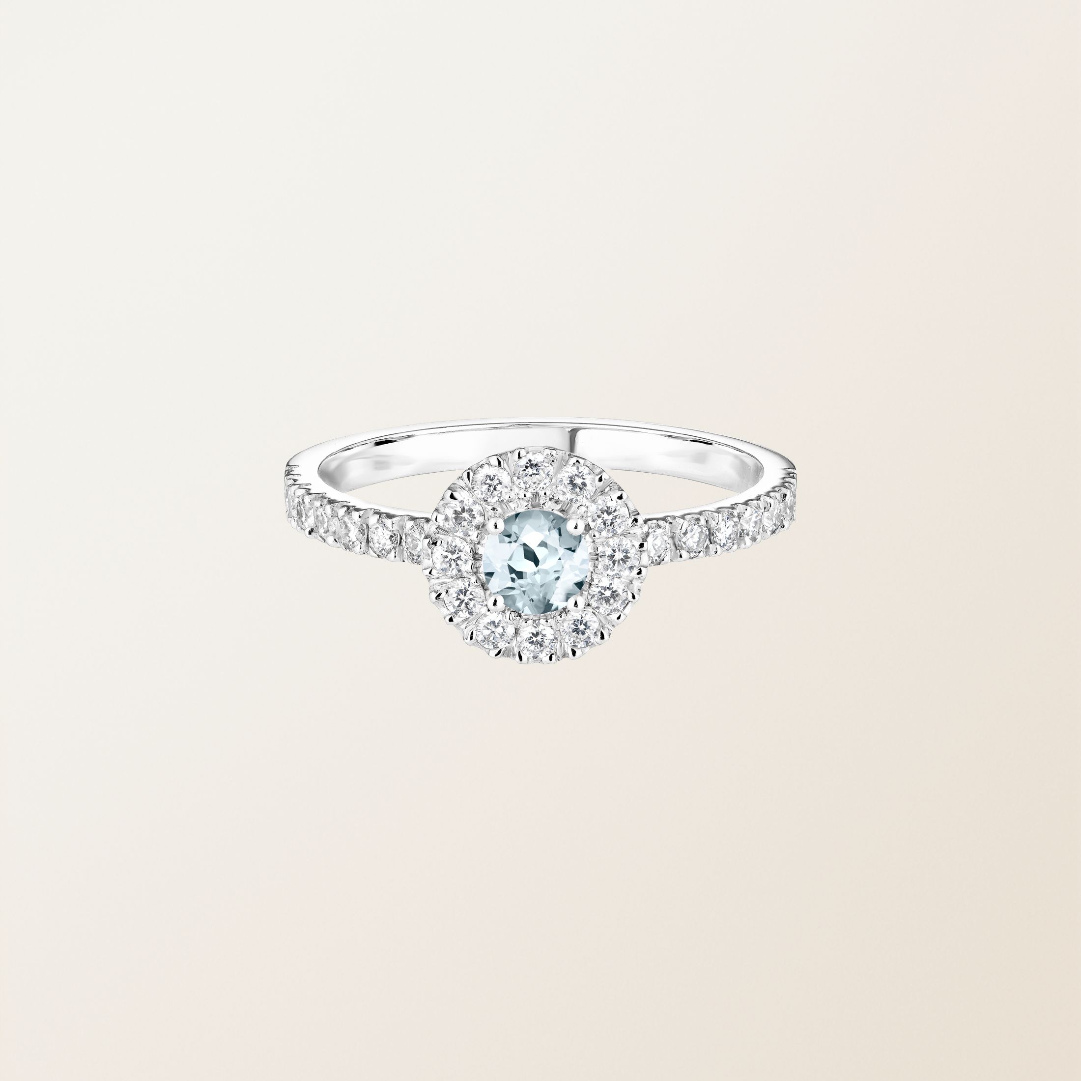 Ring Platin Aquamarin Rétromantique Solo Pavée