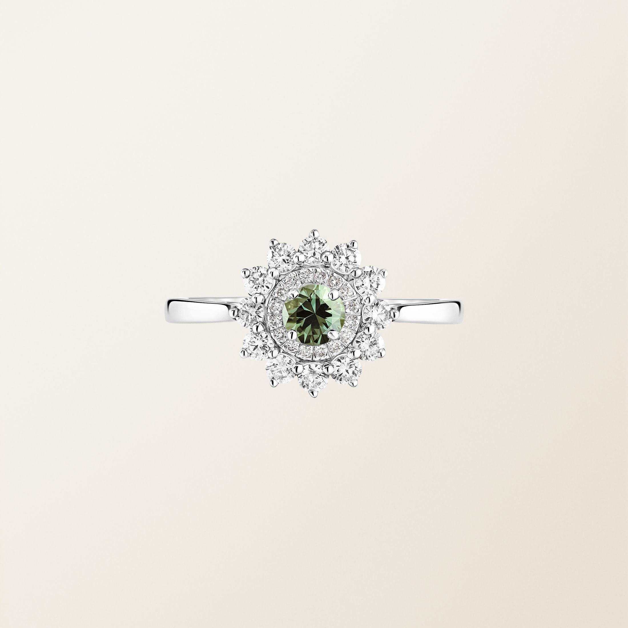 Bague Or blanc 18 cts Saphir Vert Lefkos 4 mm