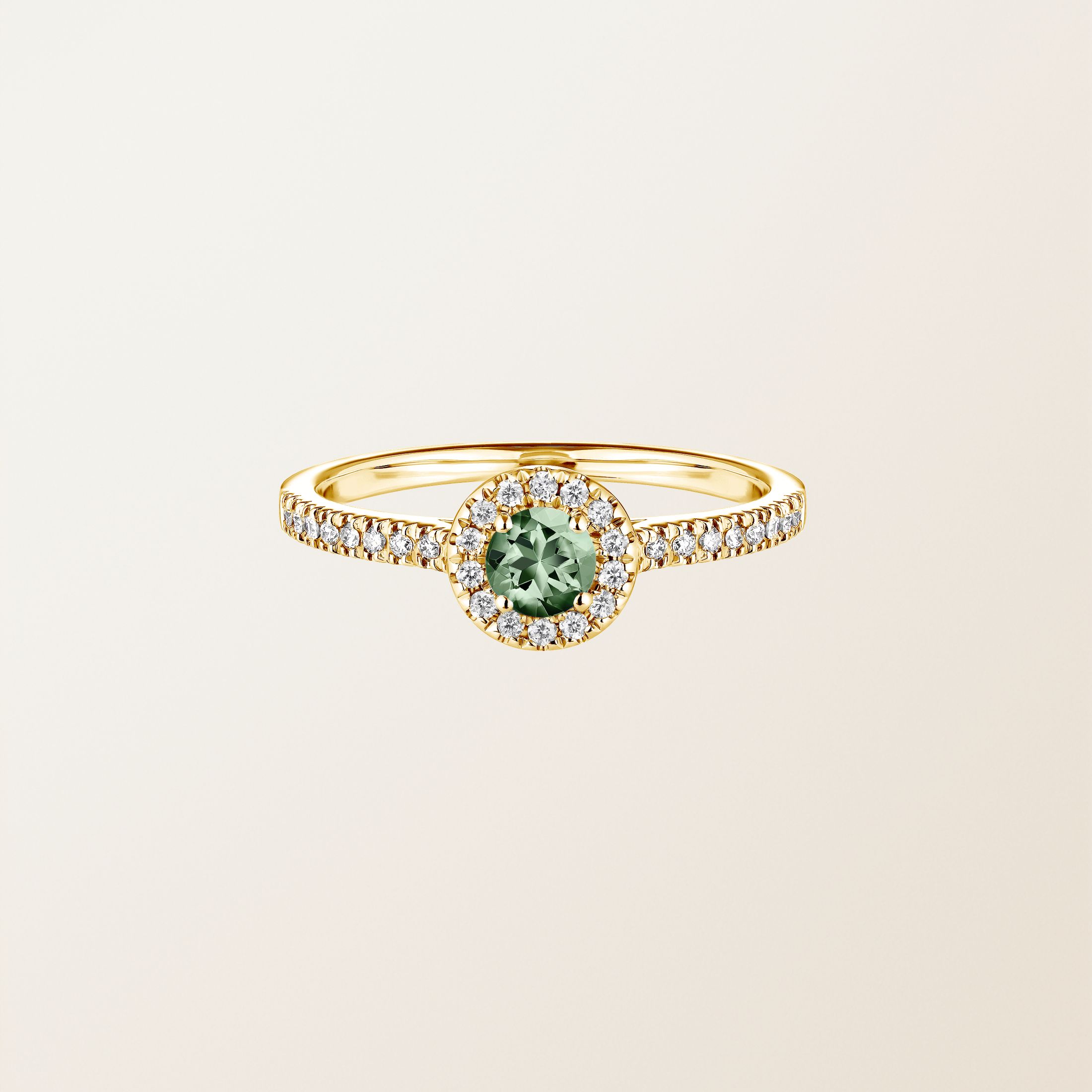 Bague Or jaune 18 cts Saphir Vert Rétromantique S Pavée