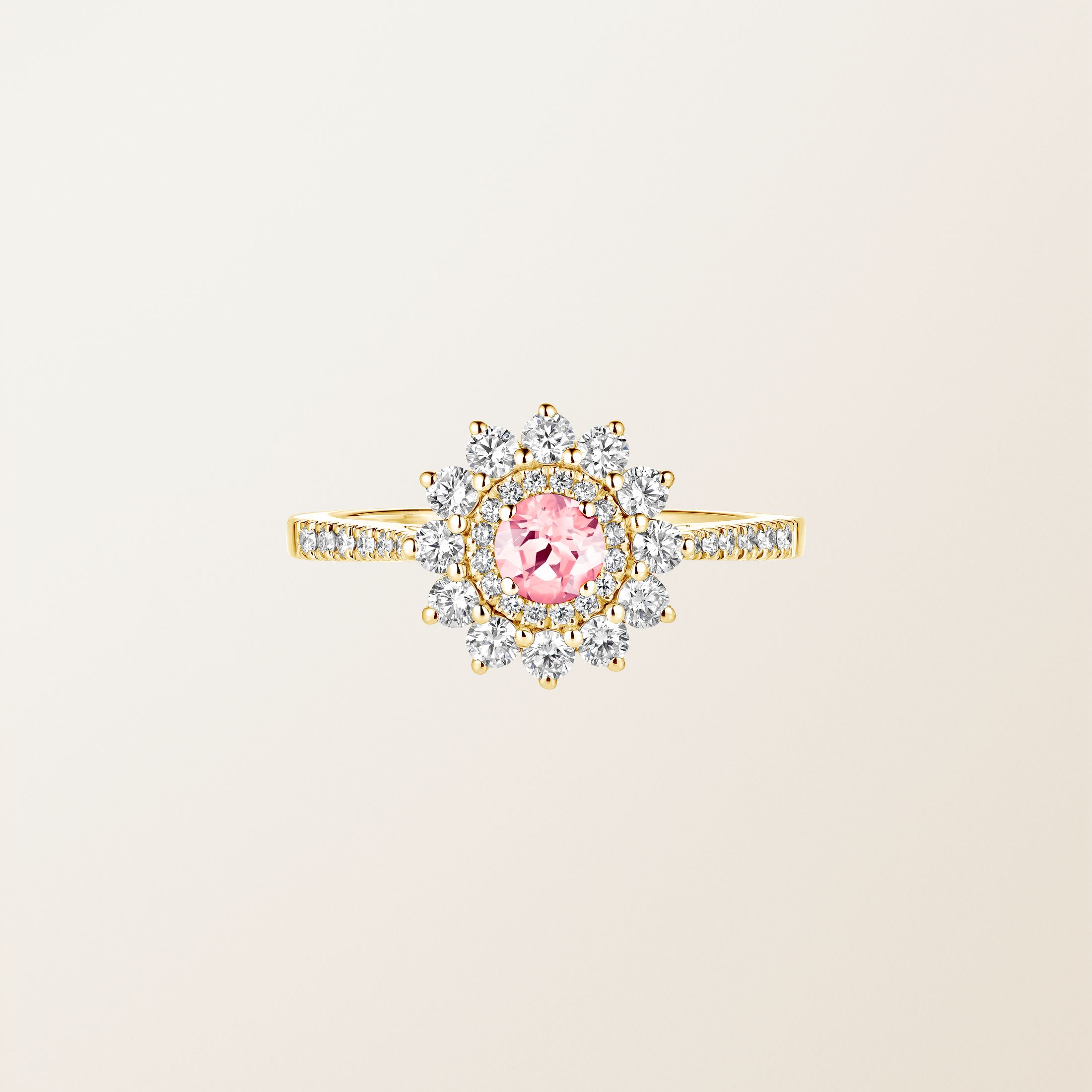 Bague Or jaune 18 cts Tourmaline Lefkos 4 mm Pavée