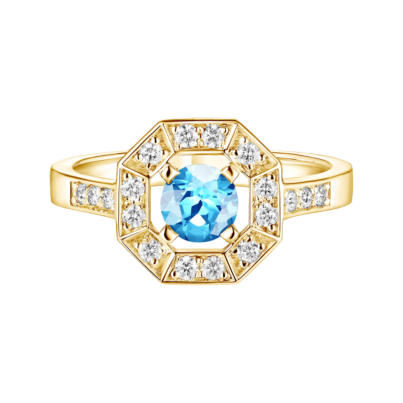 Bague Or jaune Topaze et diamants Art Déco Rond 5 mm 1