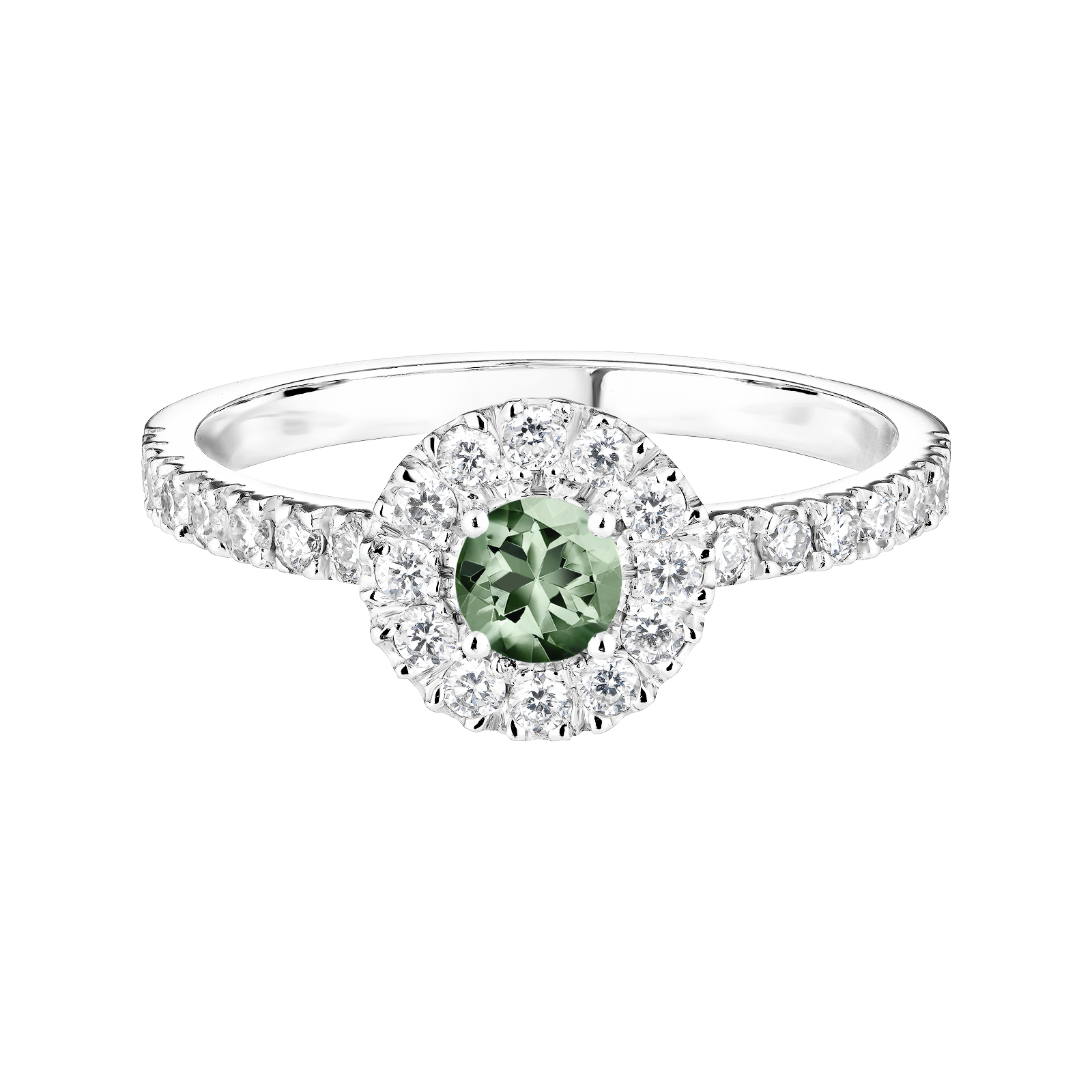 Bague Platine Saphir Vert et diamants Rétromantique Solo Pavée 1
