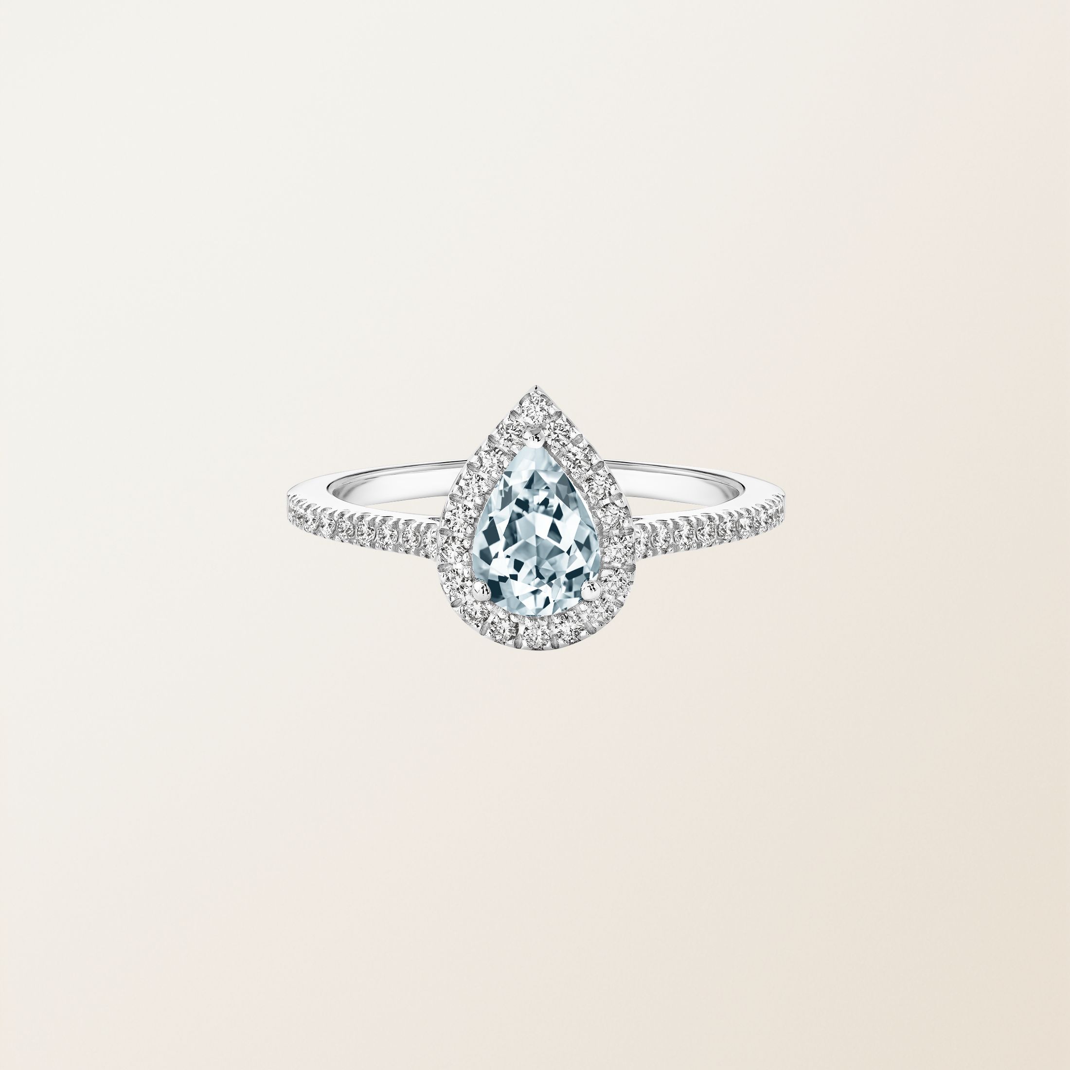 Ring 18K Weißgold Aquamarin Rétromantique Poire Pavée