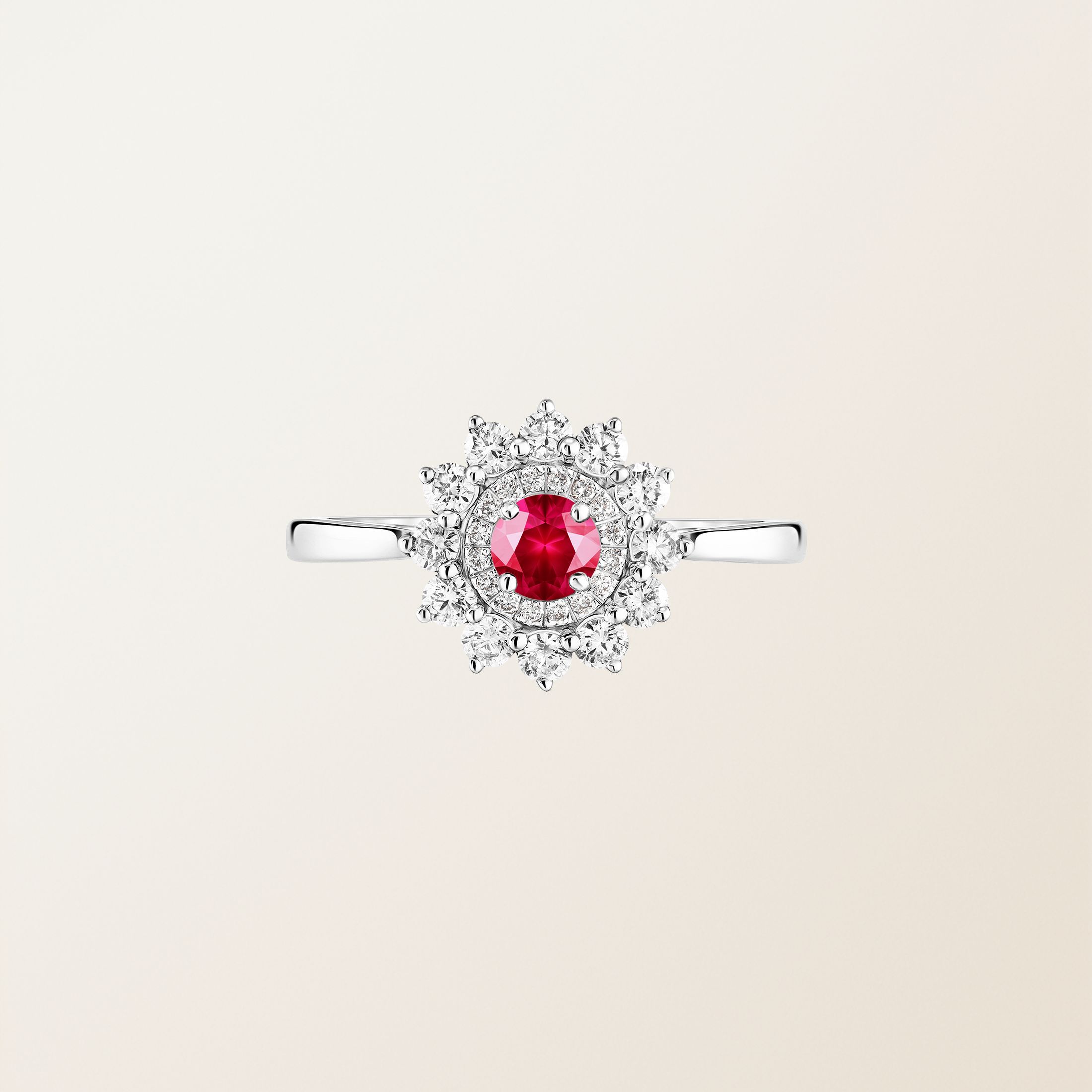 Bague Or blanc 18 cts Rubis Lefkos 4 mm