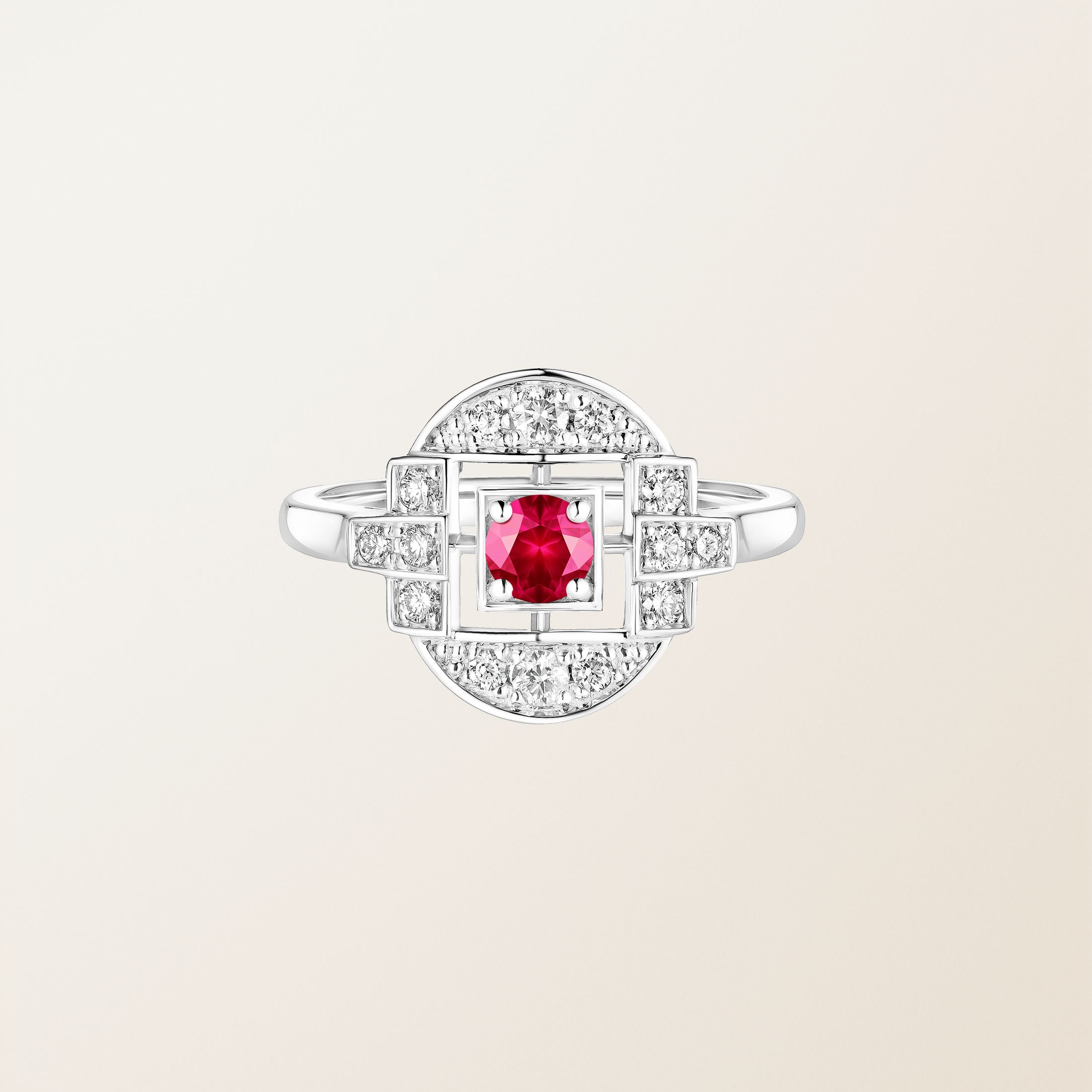 Bague Or blanc 18 cts Rubis Art Déco Solo