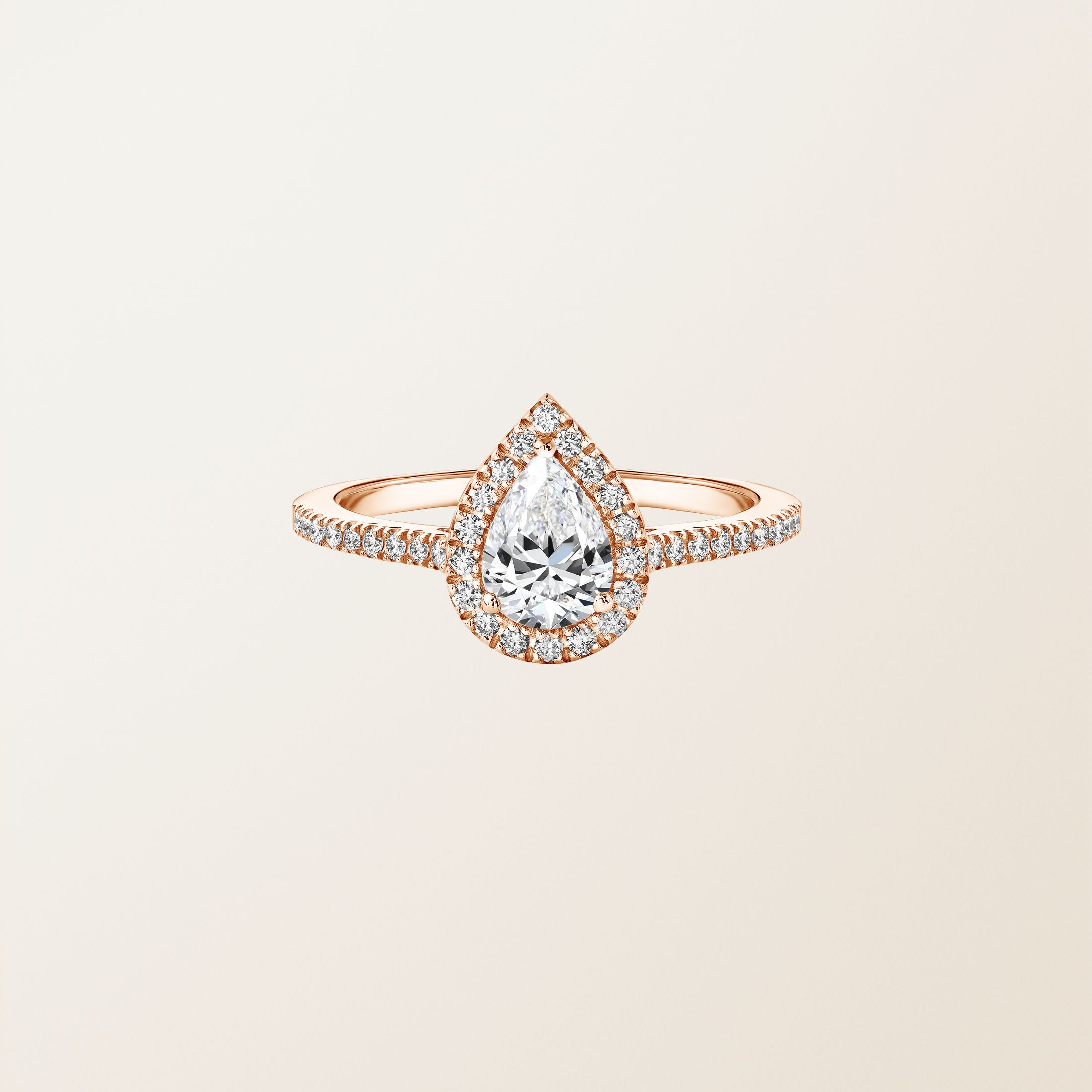 Bague Or rose 18 cts Diamant Rétromantique Poire Pavée