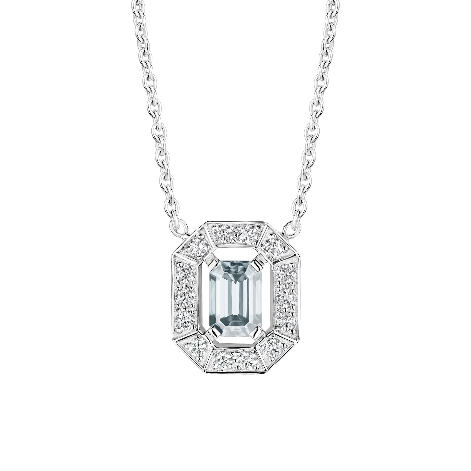 Pendentif Or blanc Aigue-marine et diamants Art Déco 1