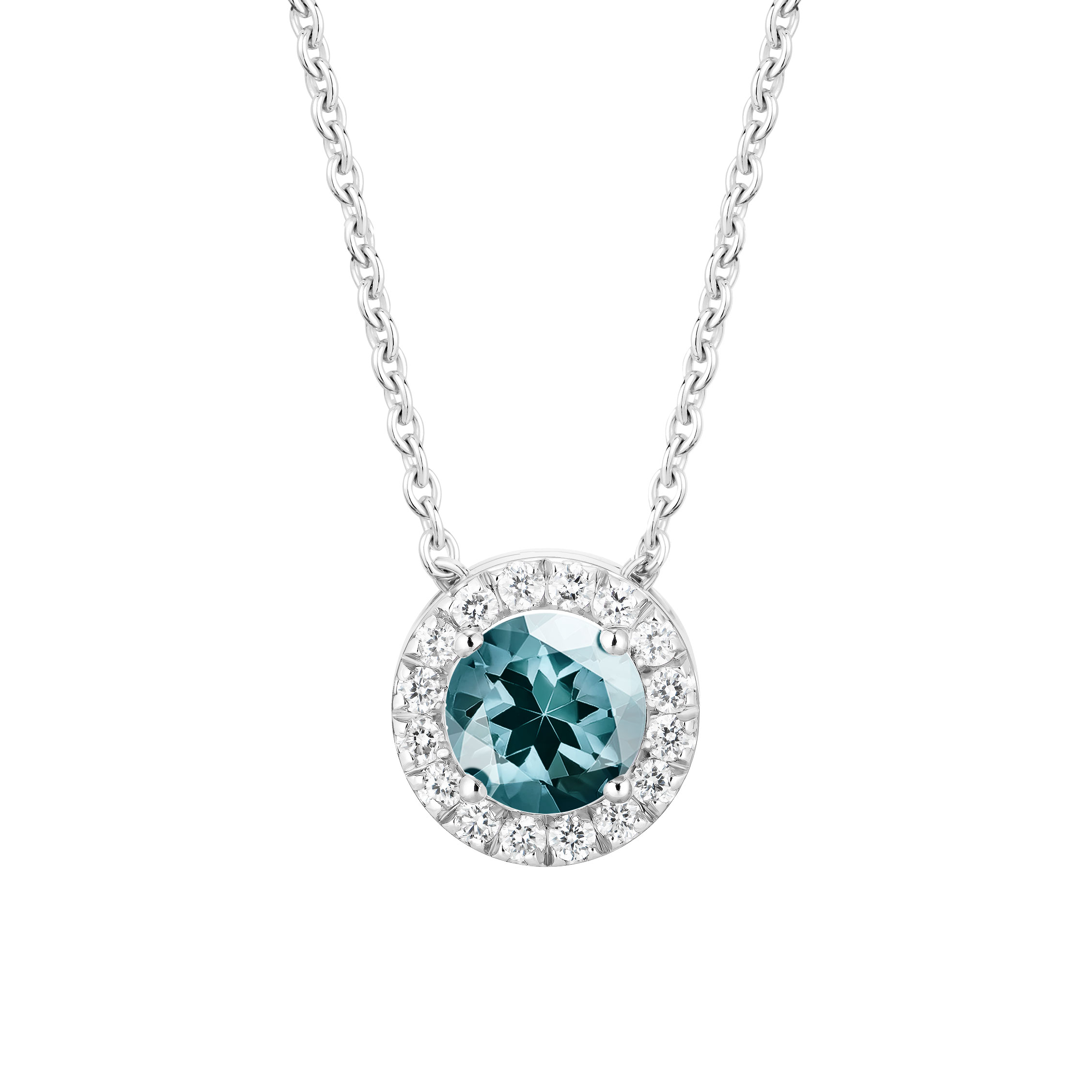 Pendentif Or blanc Saphir Bleu Gris et diamants Rétromantique S 1