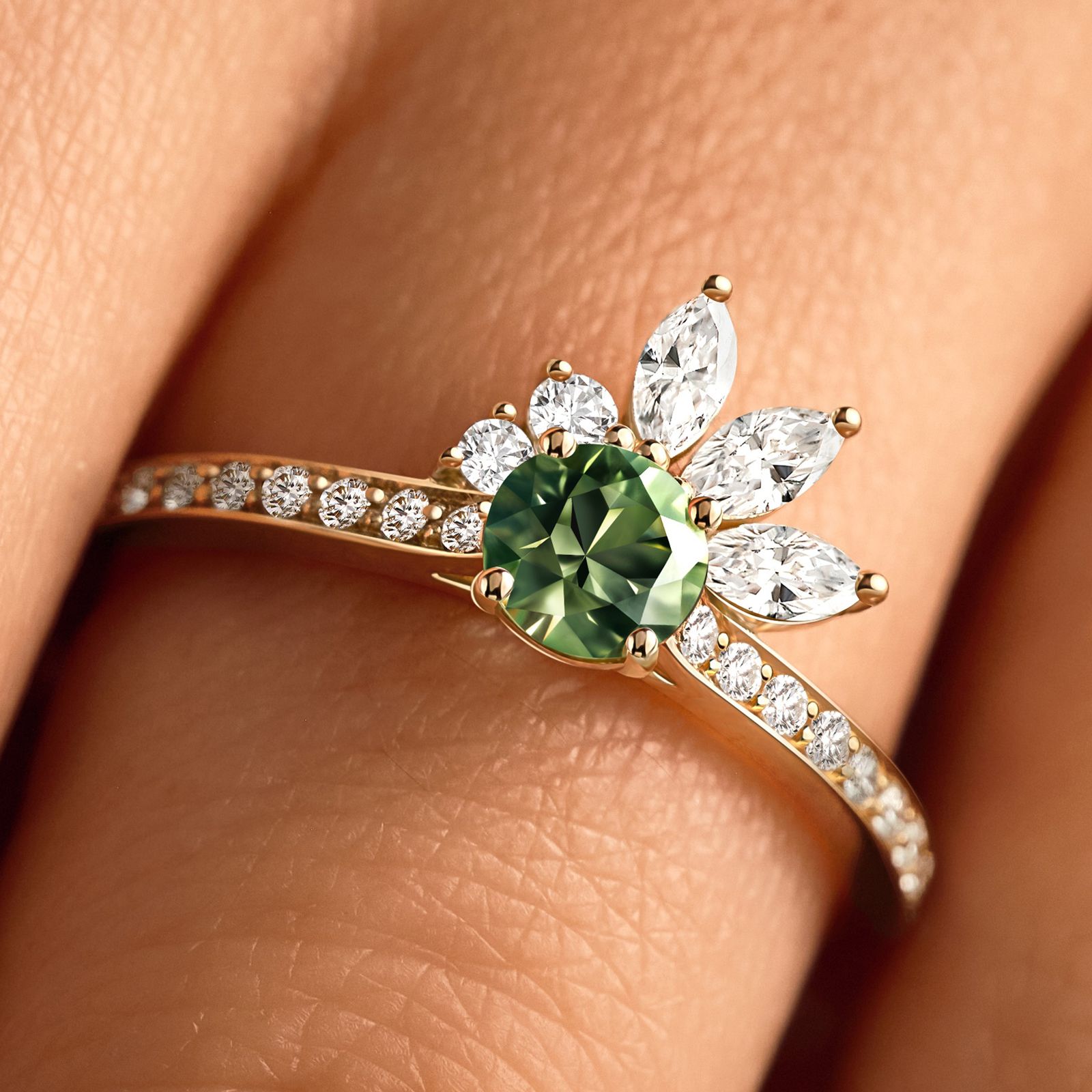 Ring Rose gold Tsavorite and diamonds Little EverBloom Pavée 3