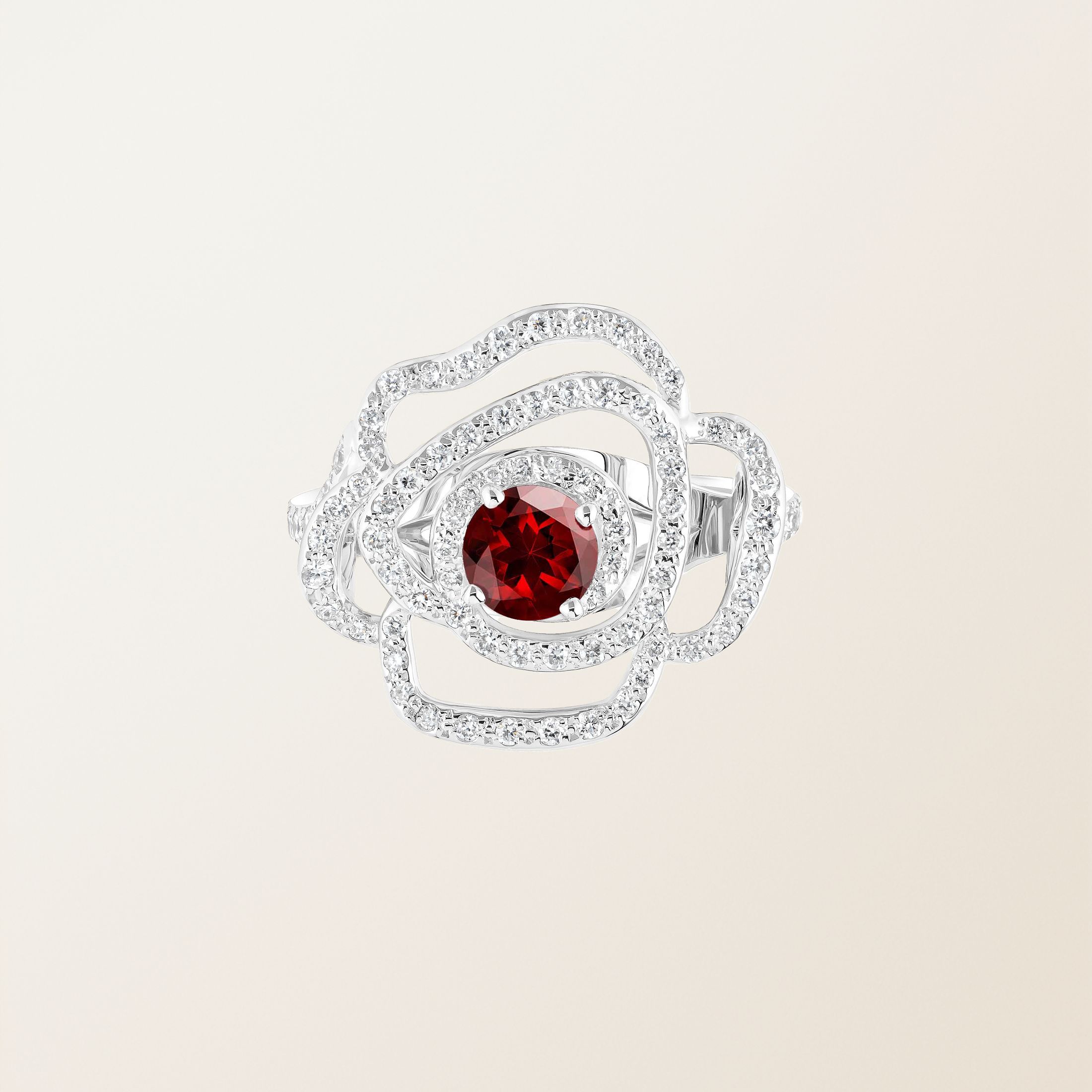 Bague Or blanc 18 cts Grenat PrimaRosa Alta