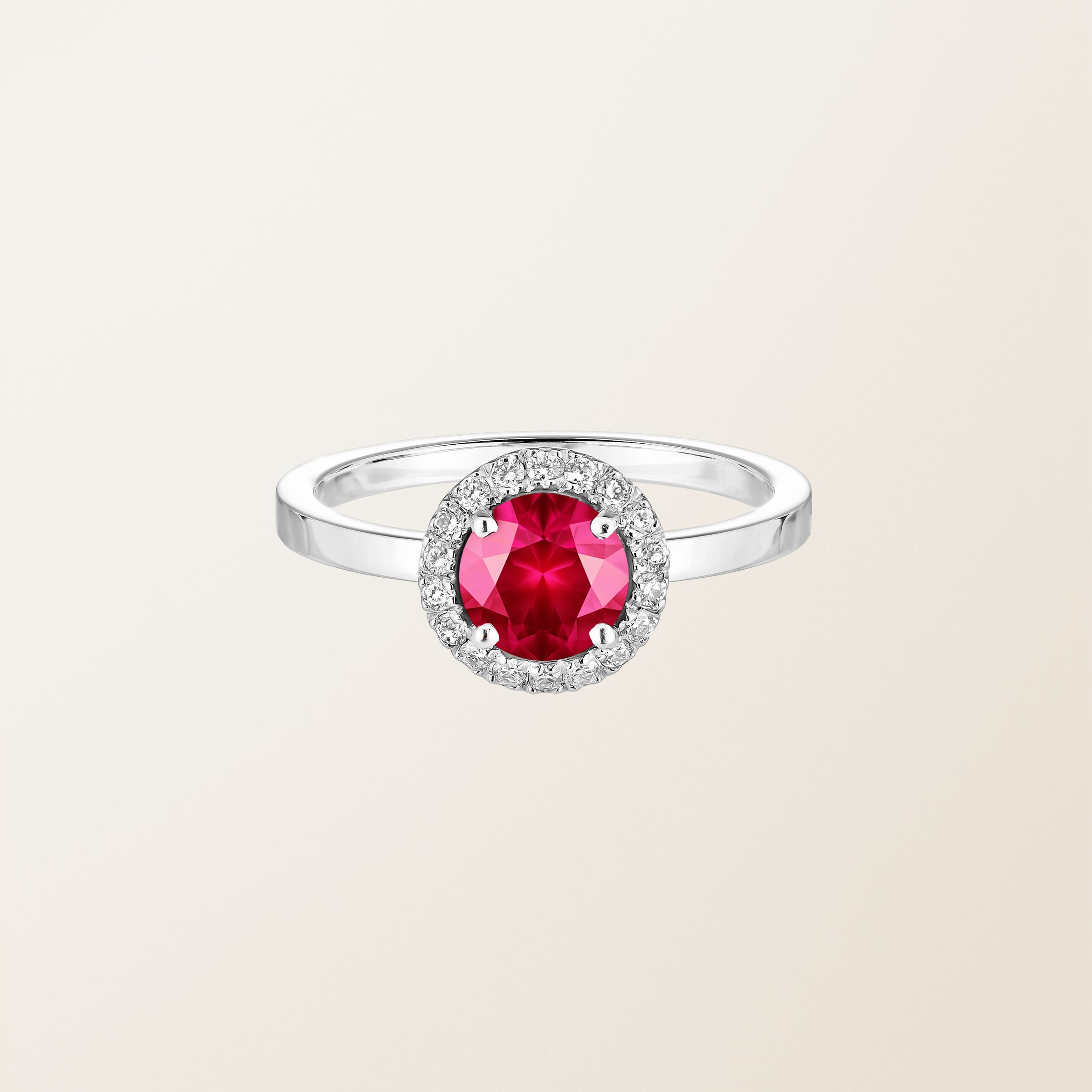 Bague Or blanc 18 cts Rubis Rétromantique L