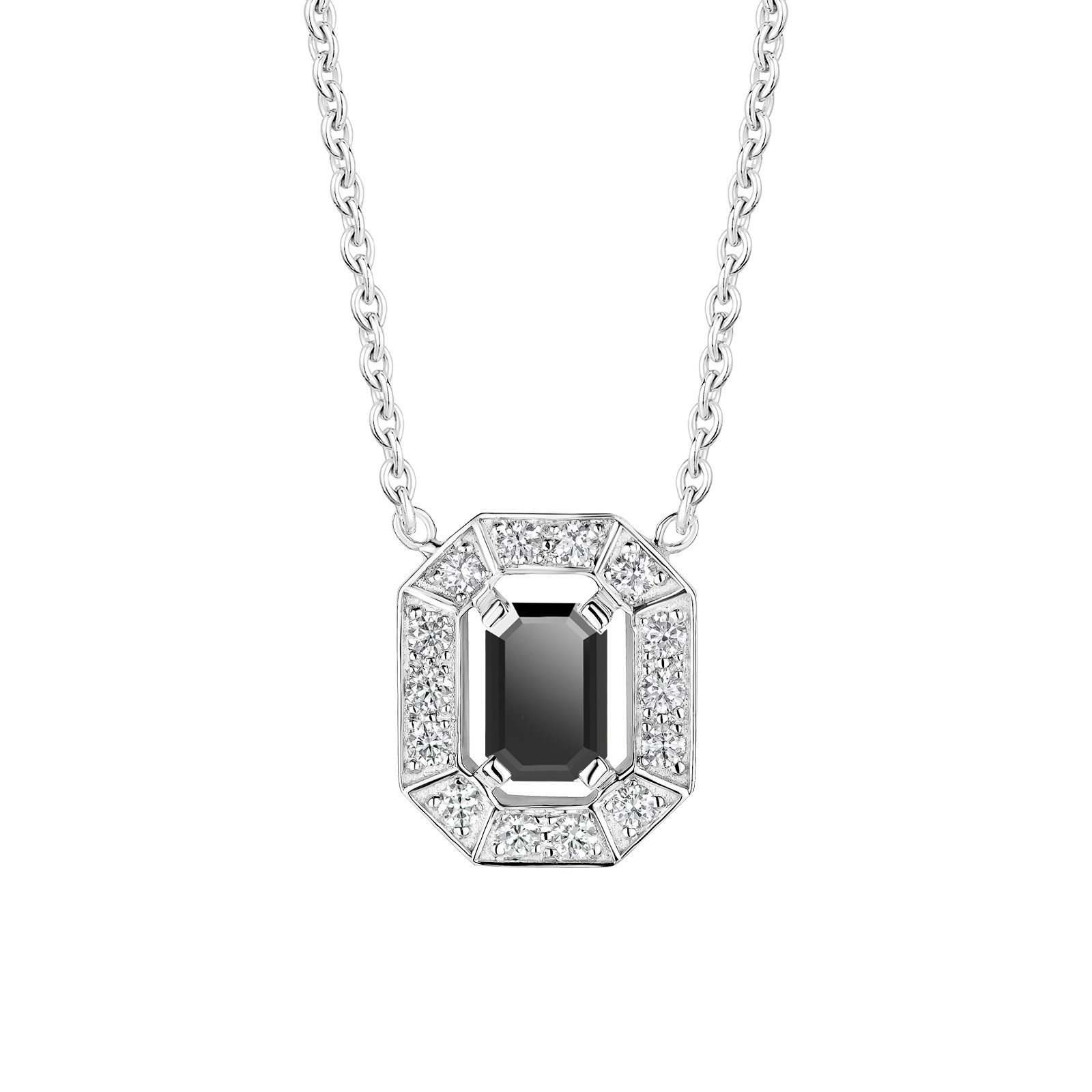 Pendentif Or blanc Spinelle noir et diamants Art Déco 1