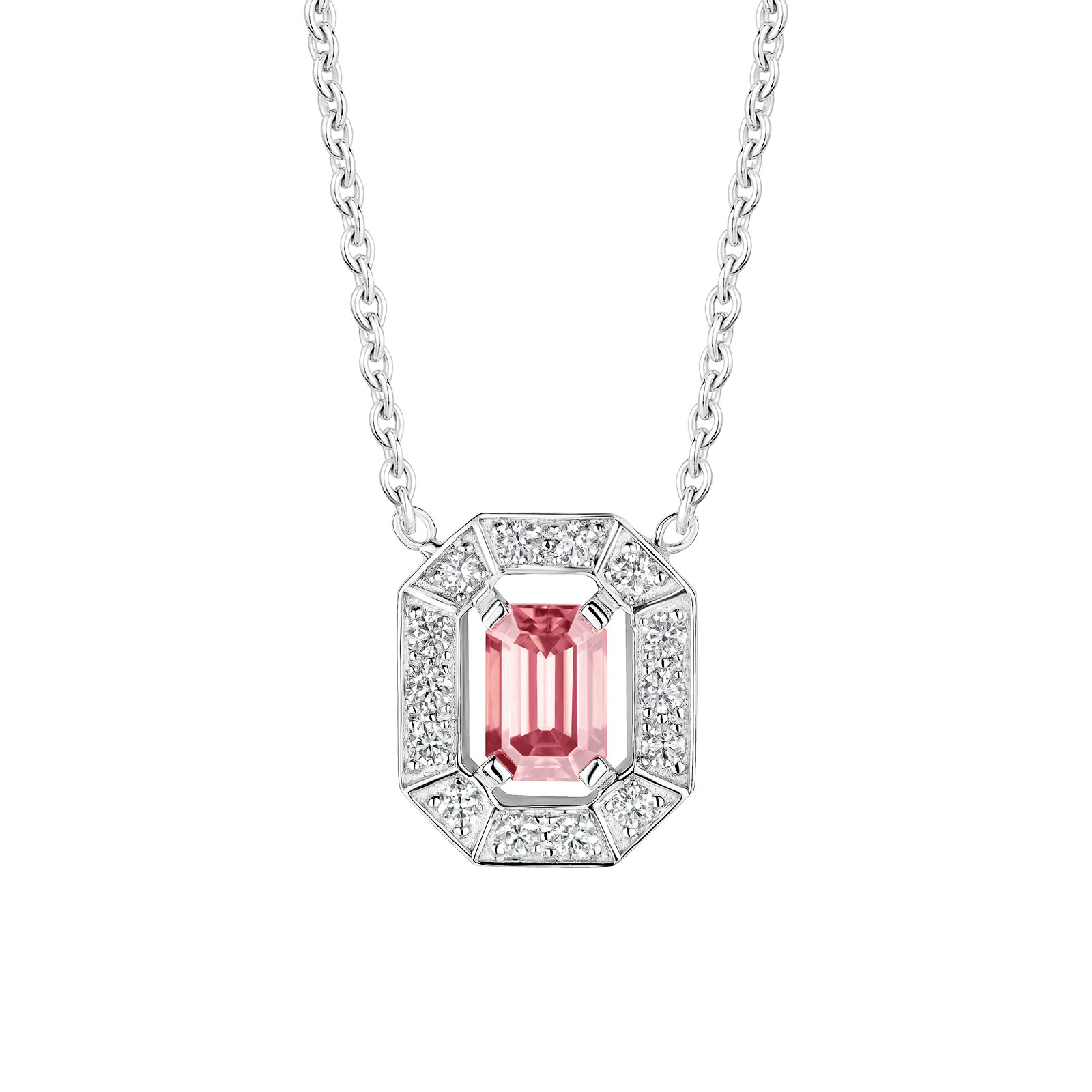 Pendentif Or blanc Tourmaline et diamants Art Déco 1