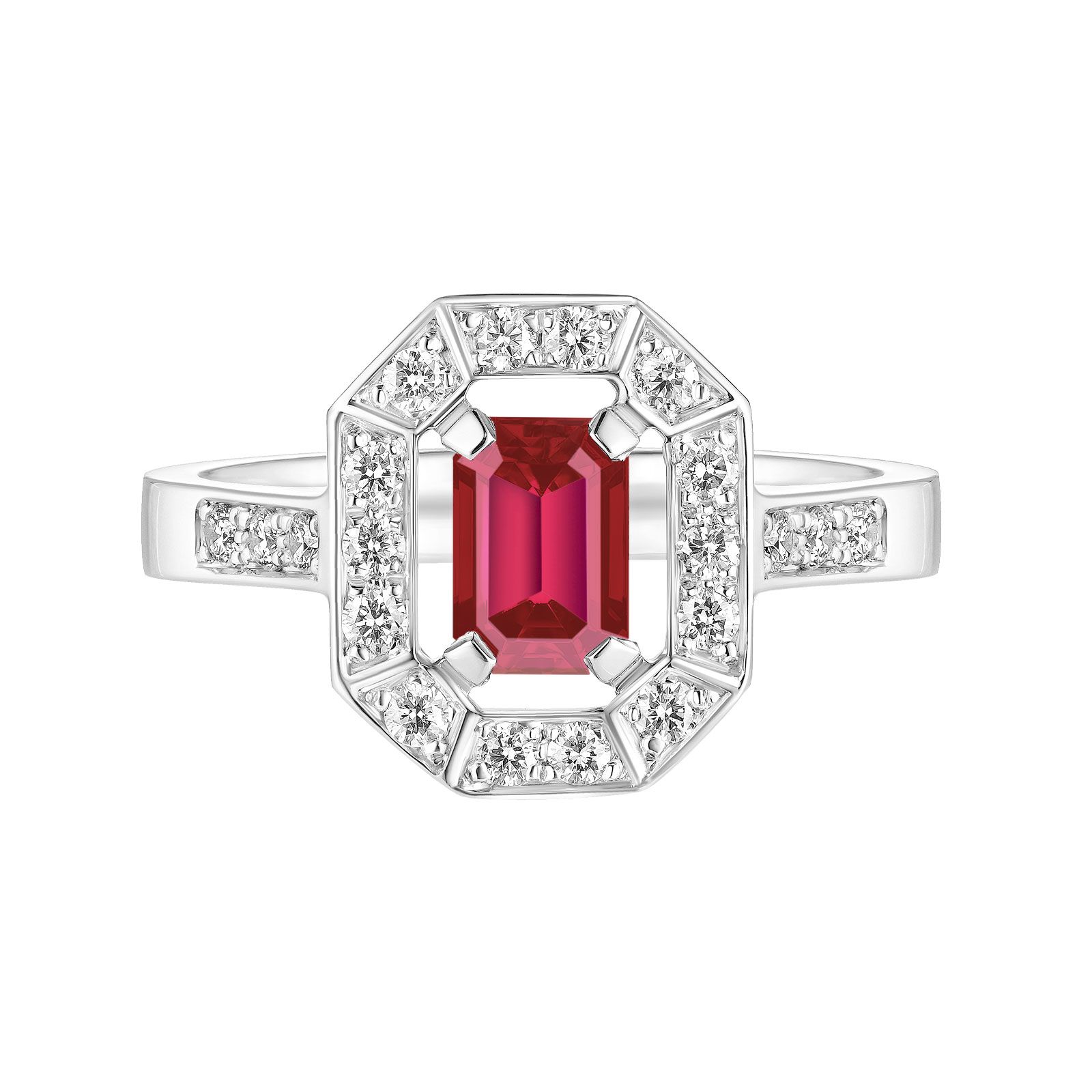 Bague Or blanc Rubis et diamants Art Déco 1