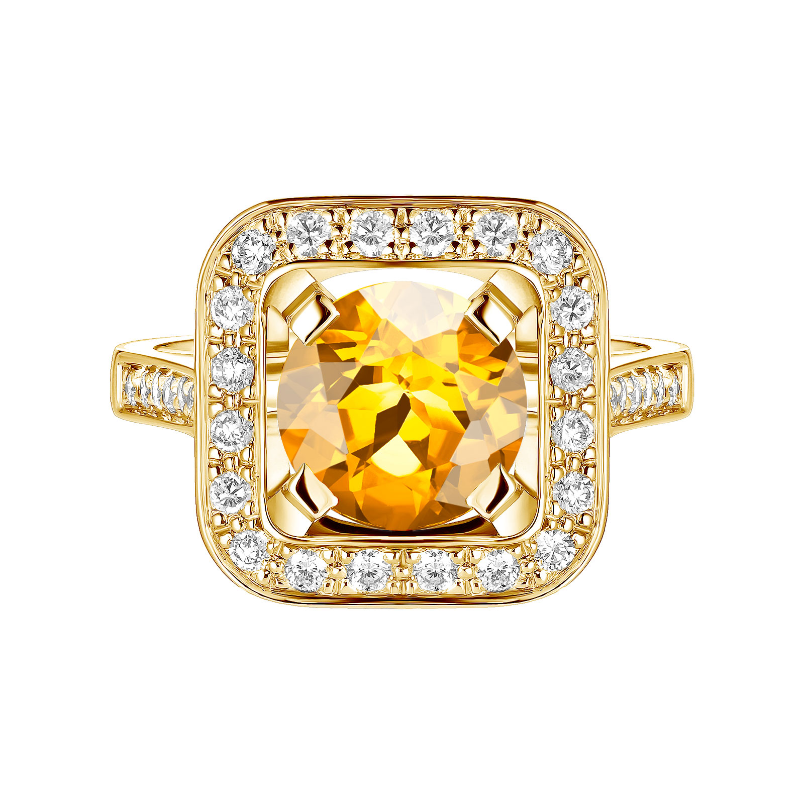 Bague Or jaune Citrine et diamants Art Déco Rond 8 mm 1