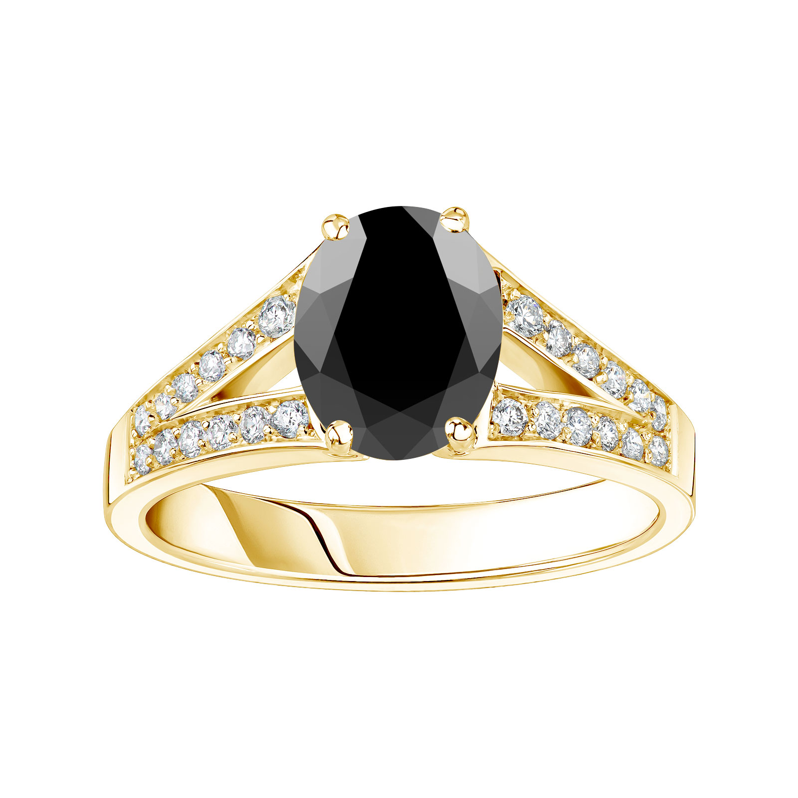 Bague Or jaune Spinelle noir et diamants Rétromantique Tiare Pavée 1