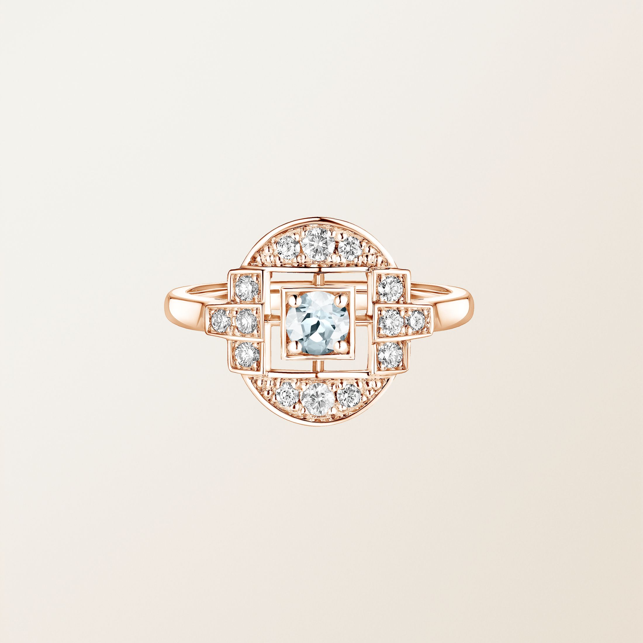 Bague Or rose 18 cts Aigue-marine Art Déco Solo