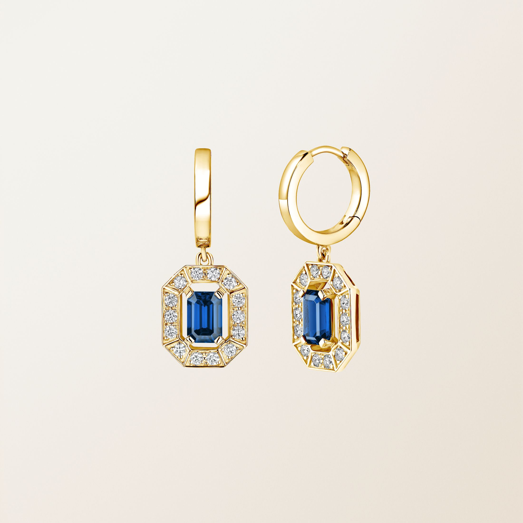 Boucles d'oreilles Or jaune 18 cts Saphir Art Déco