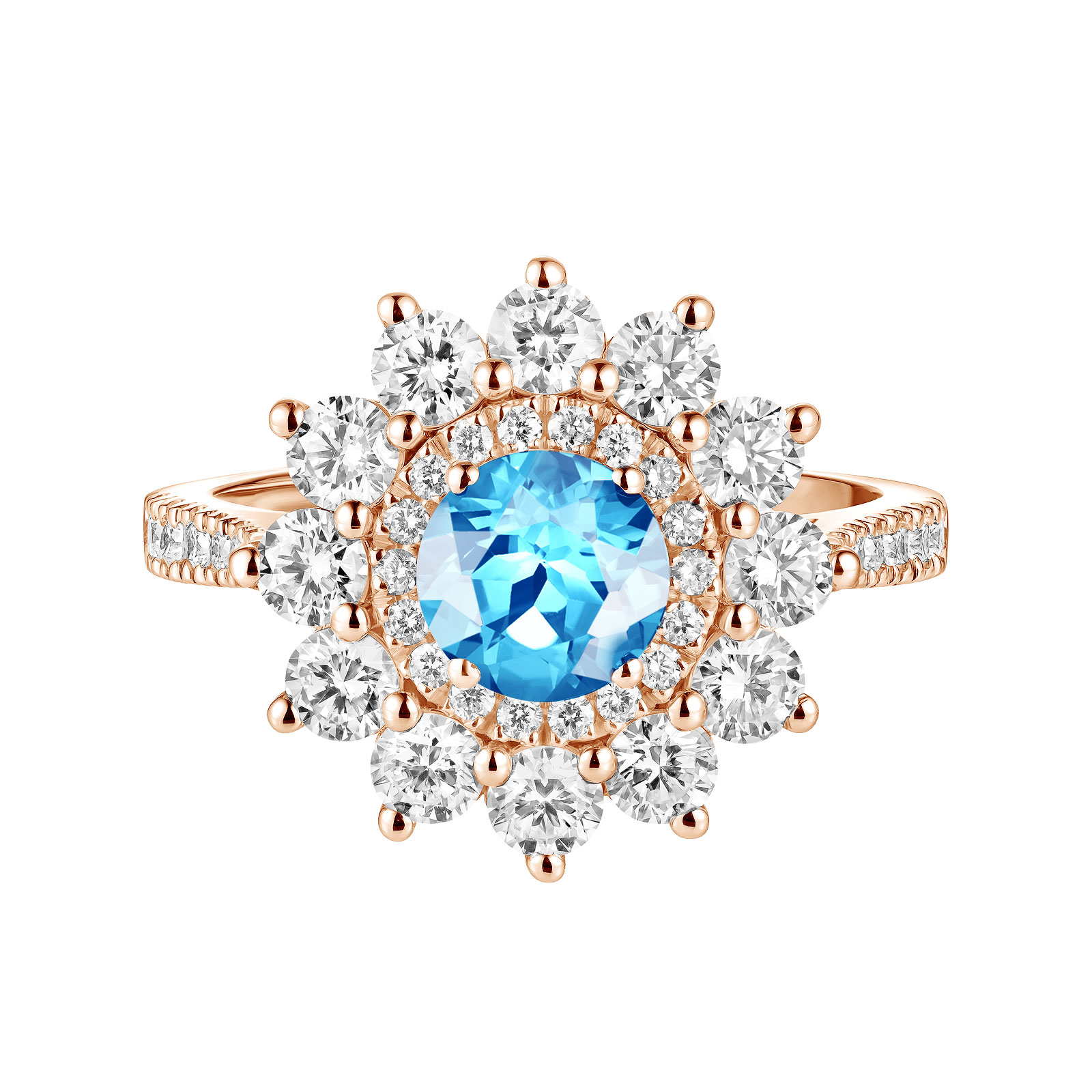 Bague Or rose Topaze et diamants Lefkos 6 mm Pavée 1