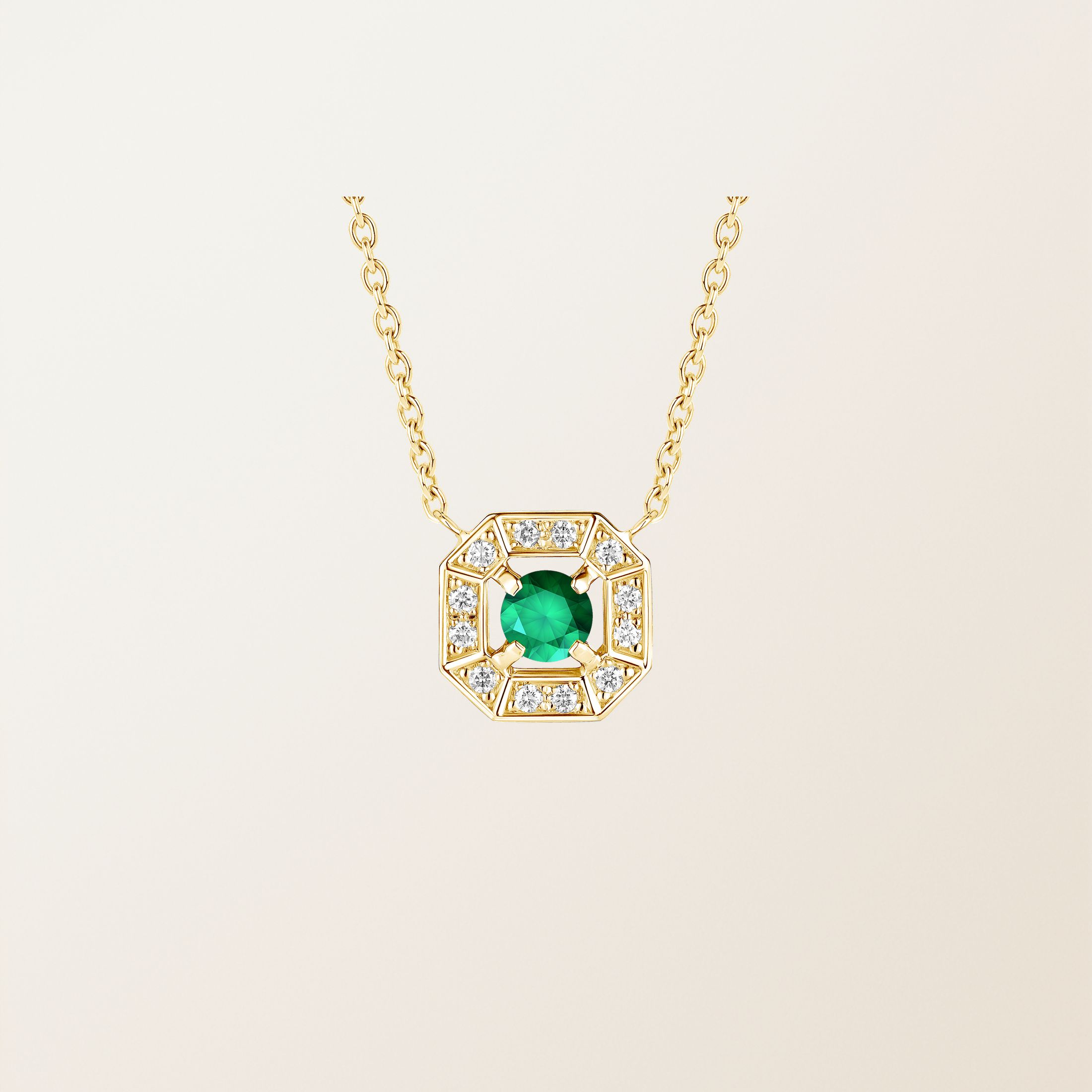 Pendentif Or jaune 18 cts Emeraude Art Déco Rond 4 mm