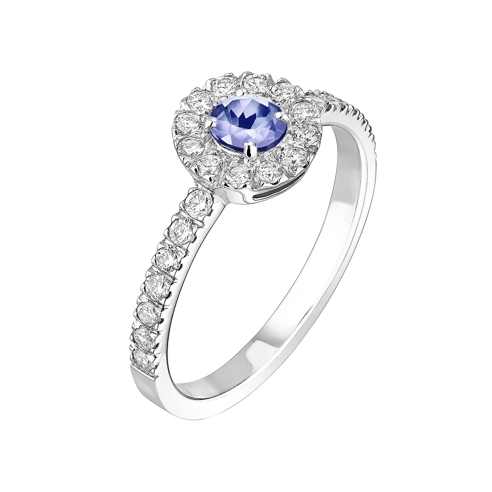 Bague Or blanc Tanzanite et diamants Rétromantique Solo Pavée 1