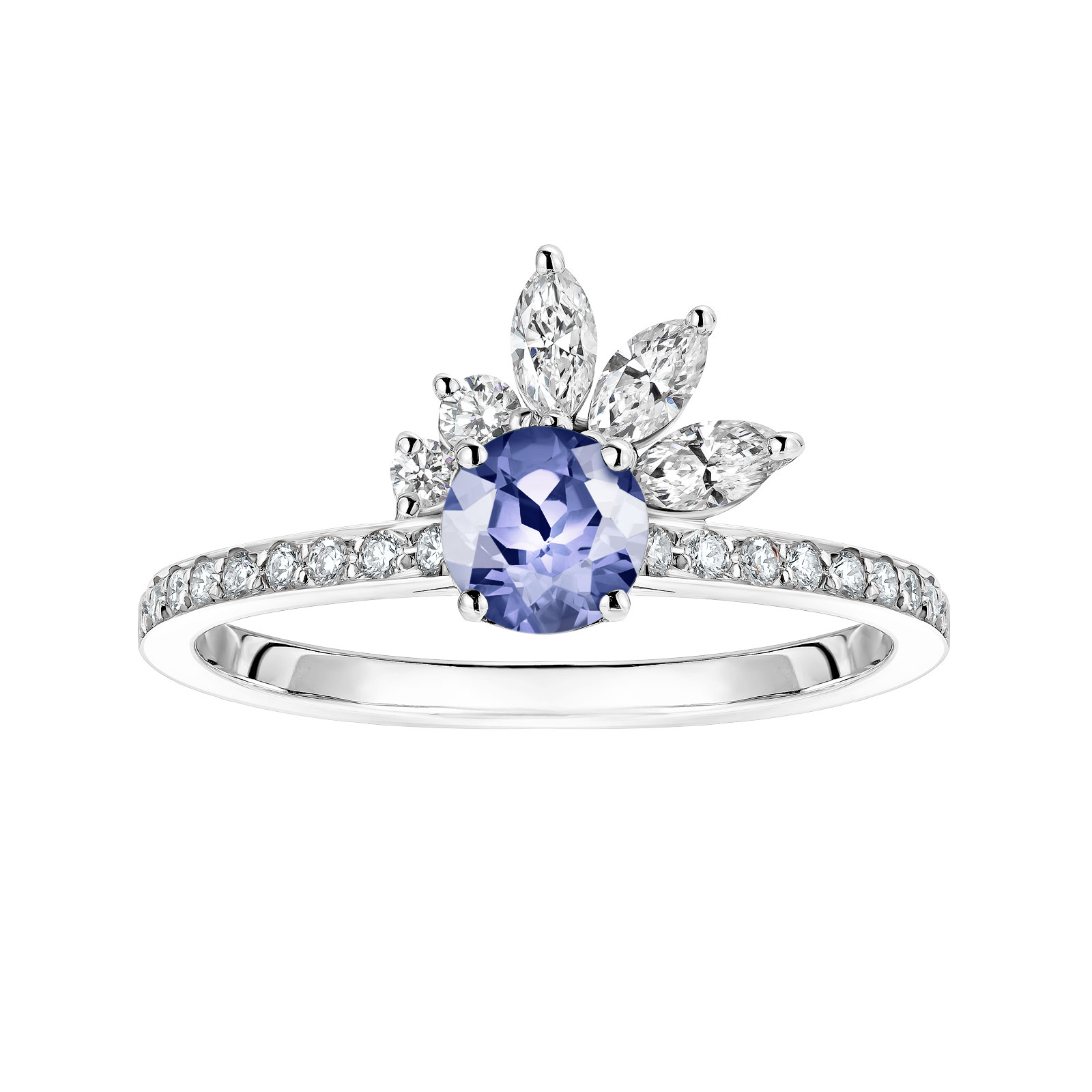 Bague Or blanc Tanzanite et diamants Little EverBloom Pavée 1