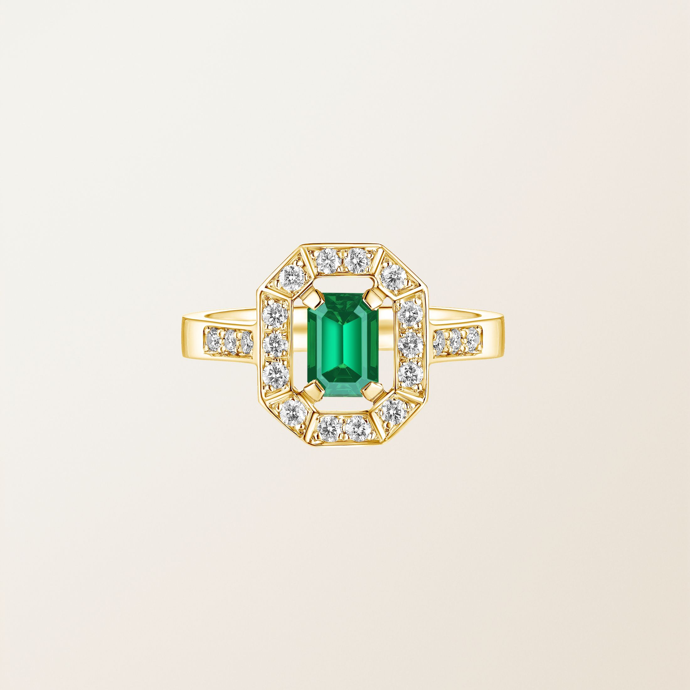 Bague Or jaune 18 cts Emeraude Art Déco