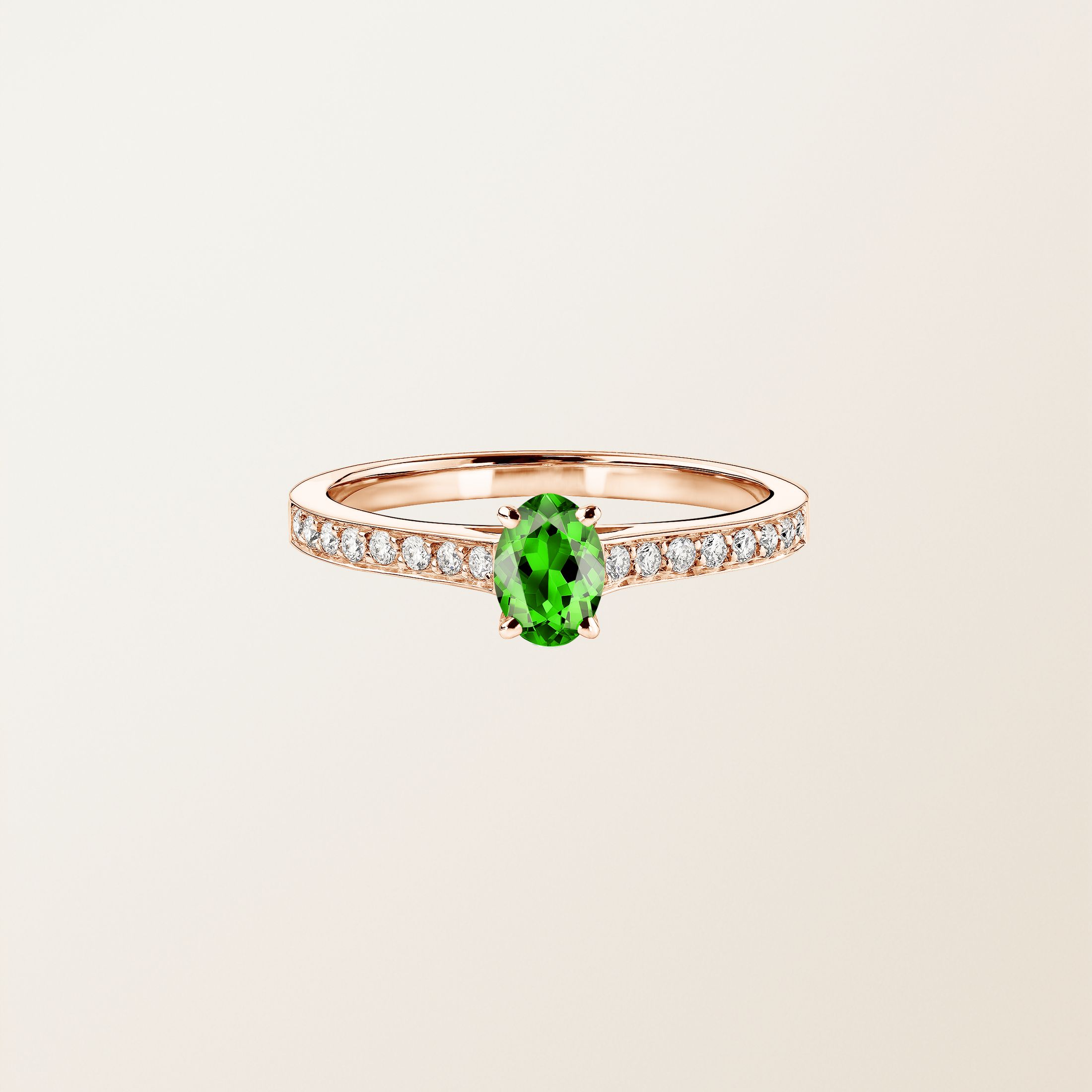 Bague Or rose 18 cts Tsavorite Lady Ovale Pavée