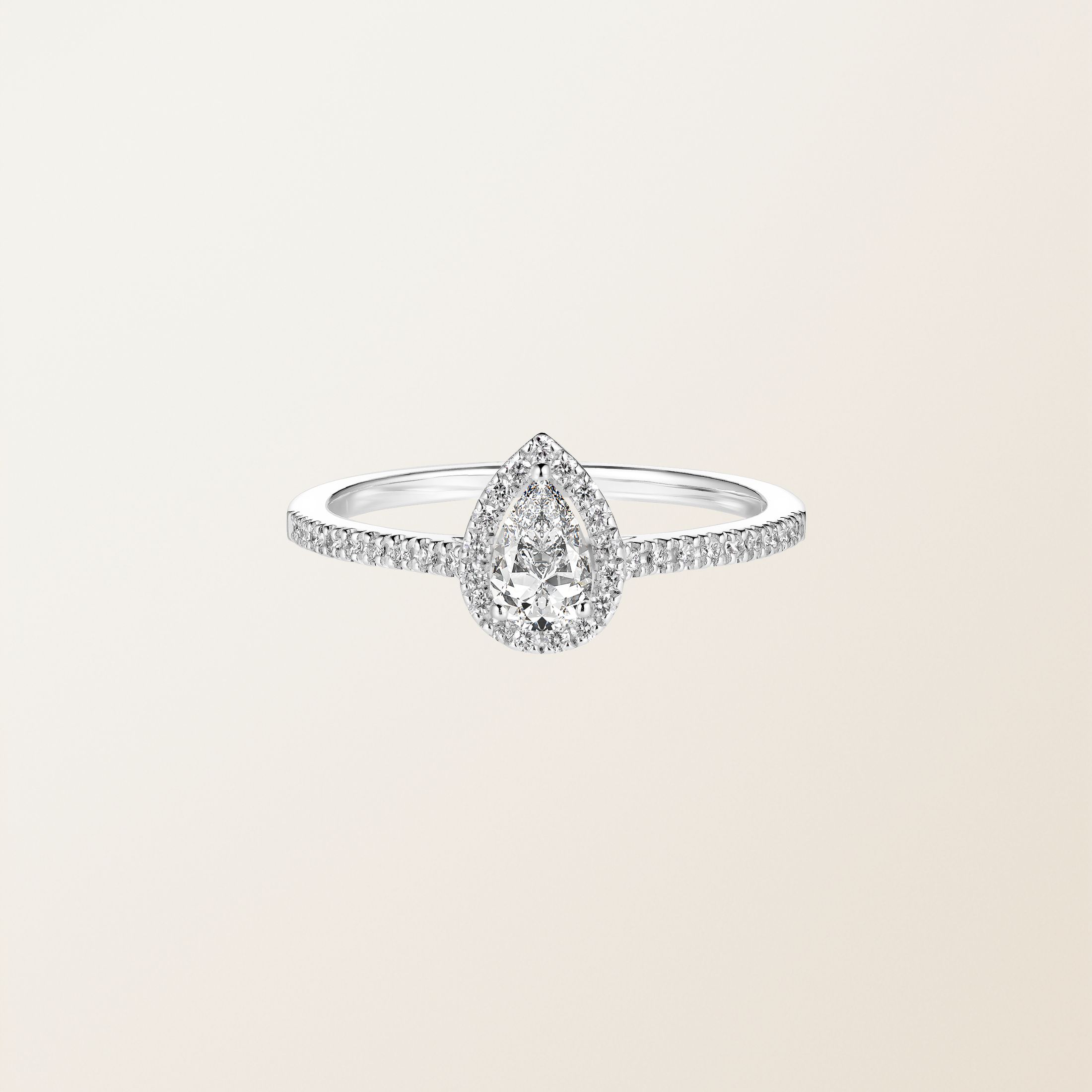 Bague Or blanc 18 cts Diamant Baby Rétromantique Poire Pavée