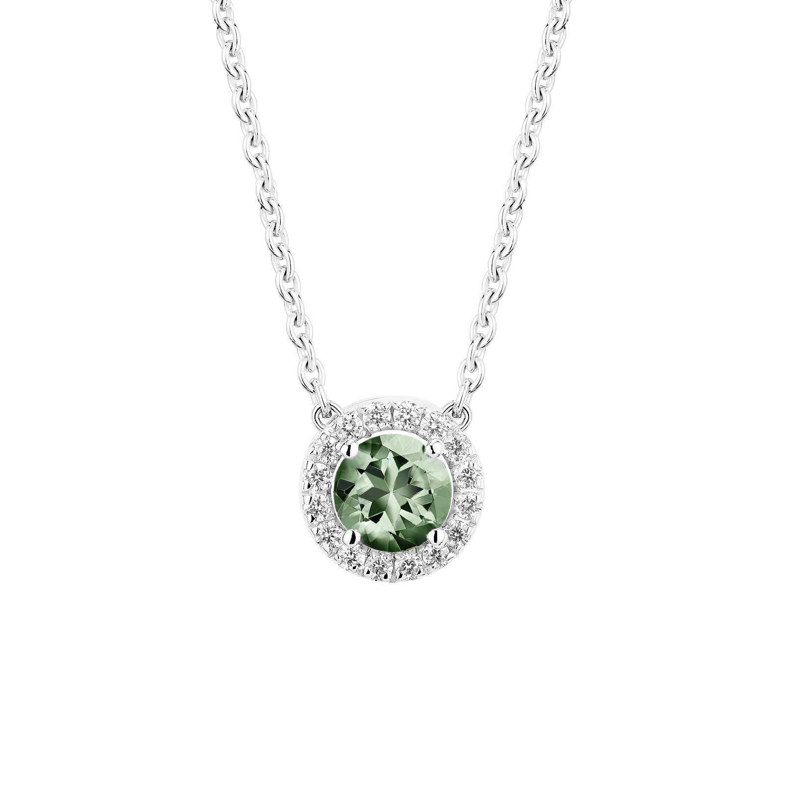 Pendentif Or blanc Saphir Vert et diamants Rétromantique S 1