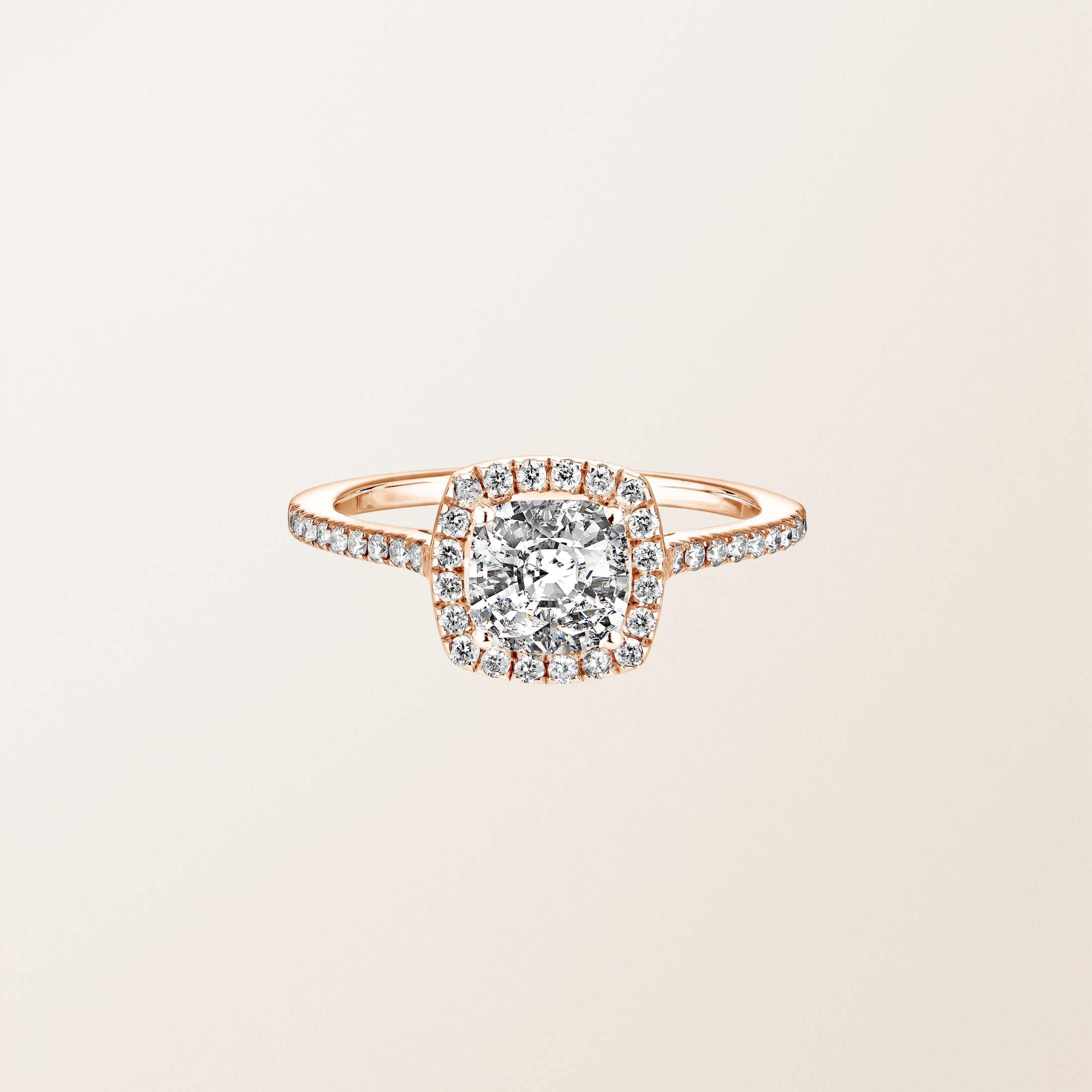 Bague Or rose 18 cts Diamant Rétromantique Coussin Pavée