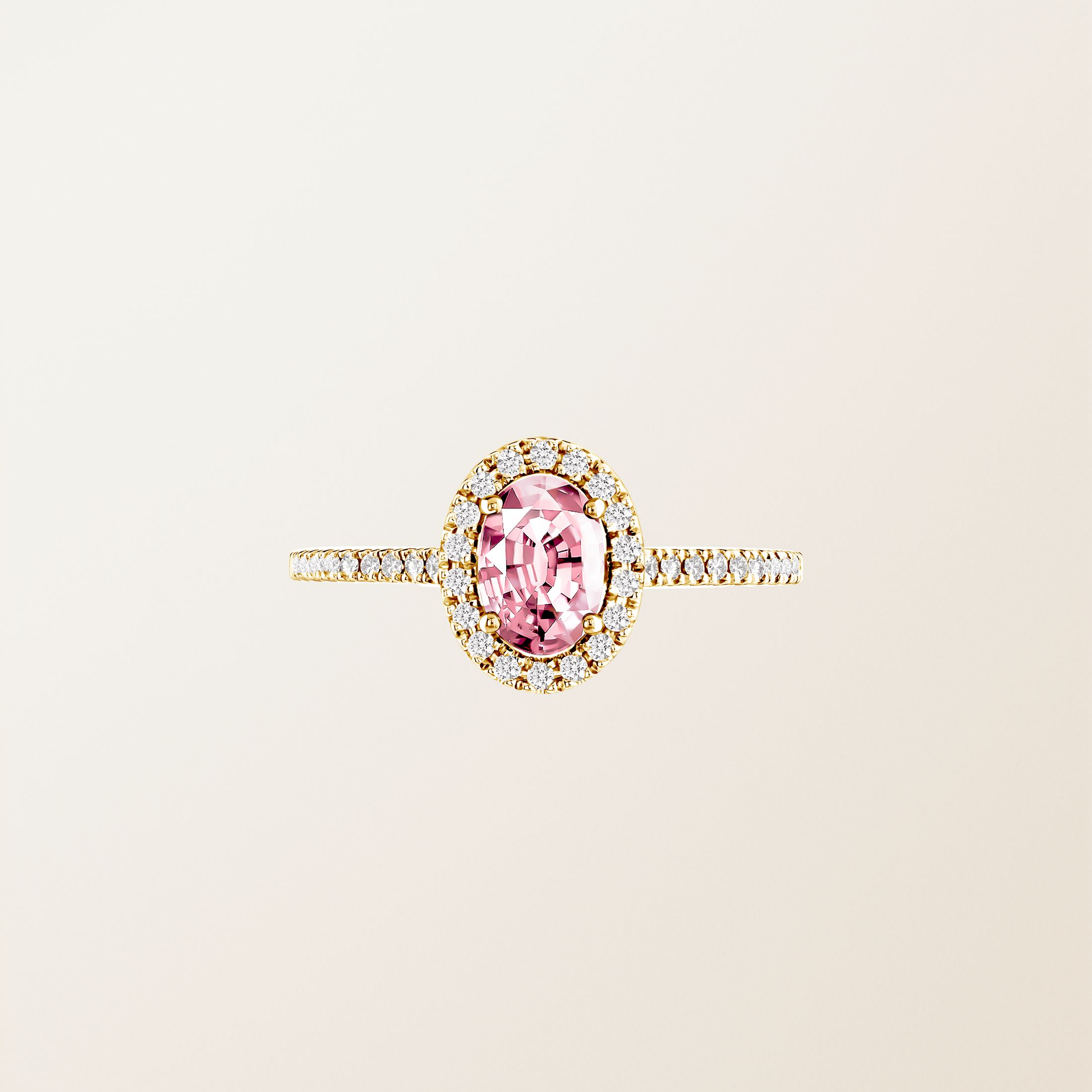 Bague Or jaune 18 cts Tourmaline Rétromantique Ovale Pavée